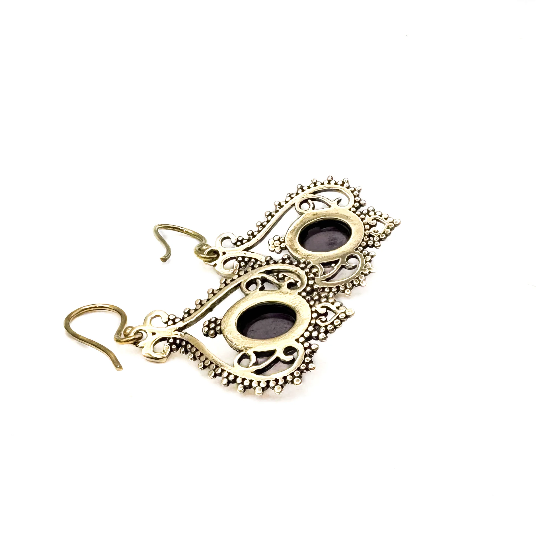 Amethyst Heart Doily Lace Brass Earrings - Image 6