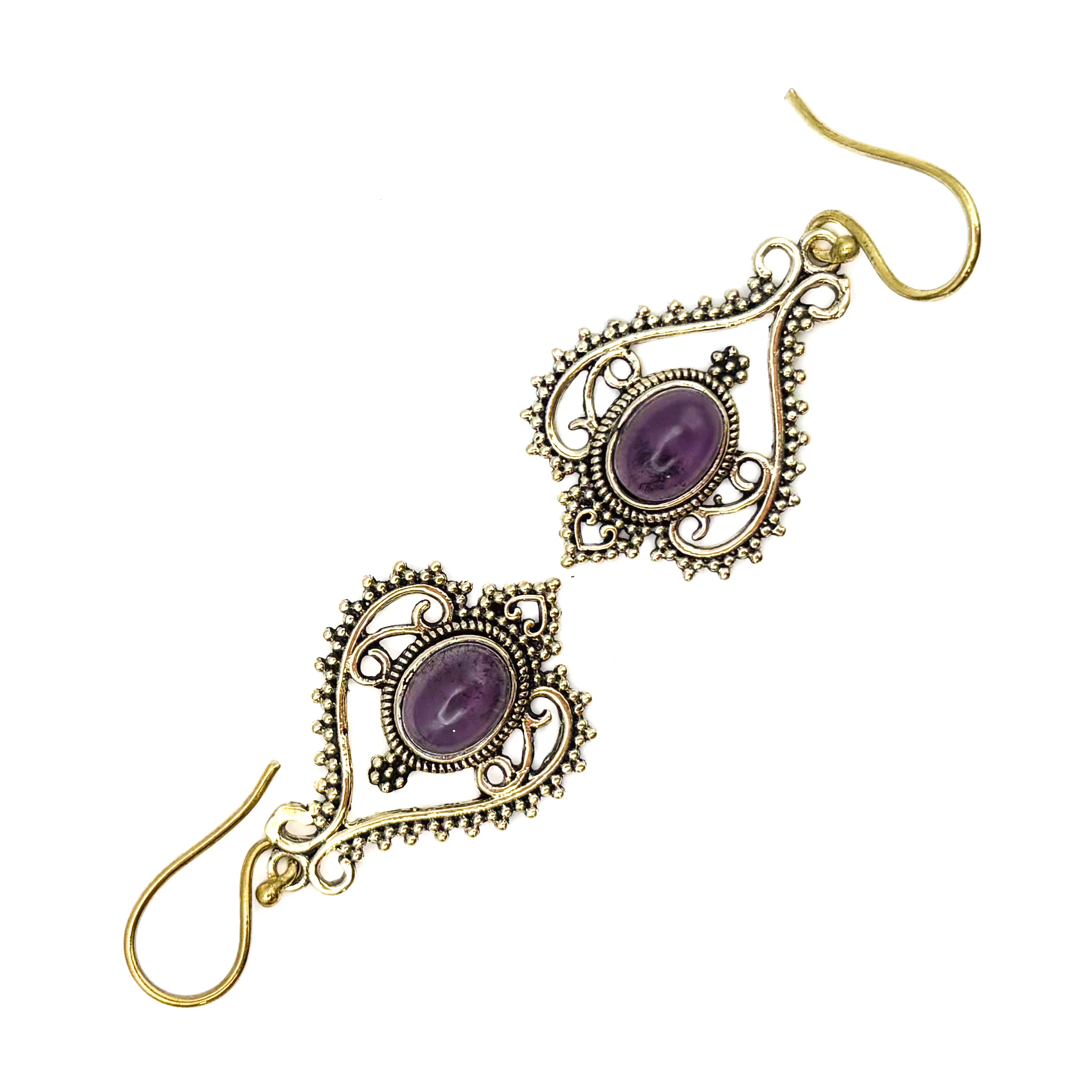 Amethyst Heart Doily Lace Brass Earrings - Image 8