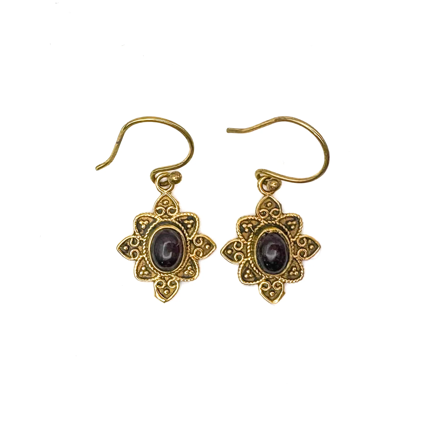 Amethyst Heart Flower Brass Earrings - Image 2