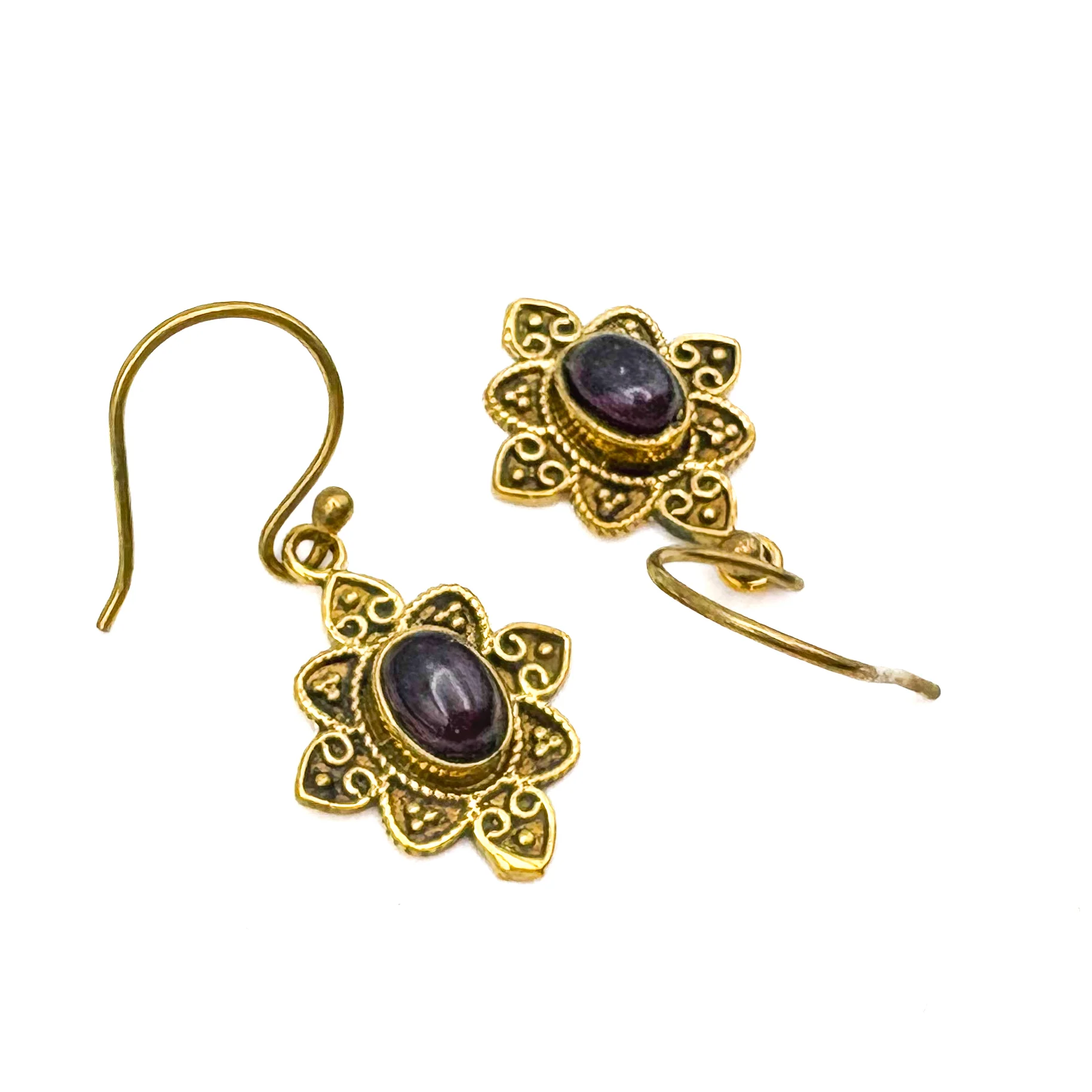 Amethyst Heart Flower Brass Earrings - Image 5