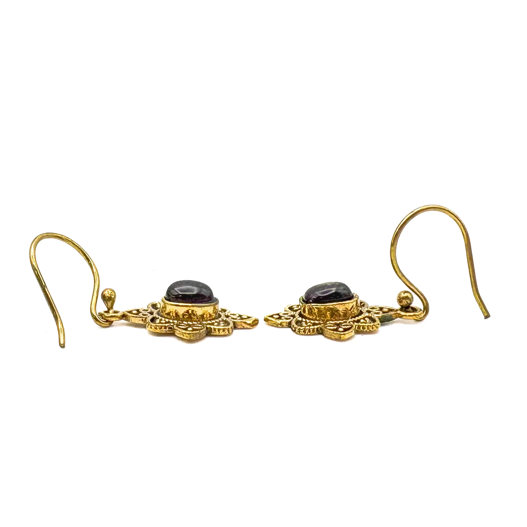 Amethyst Heart Flower Brass Earrings - Image 8