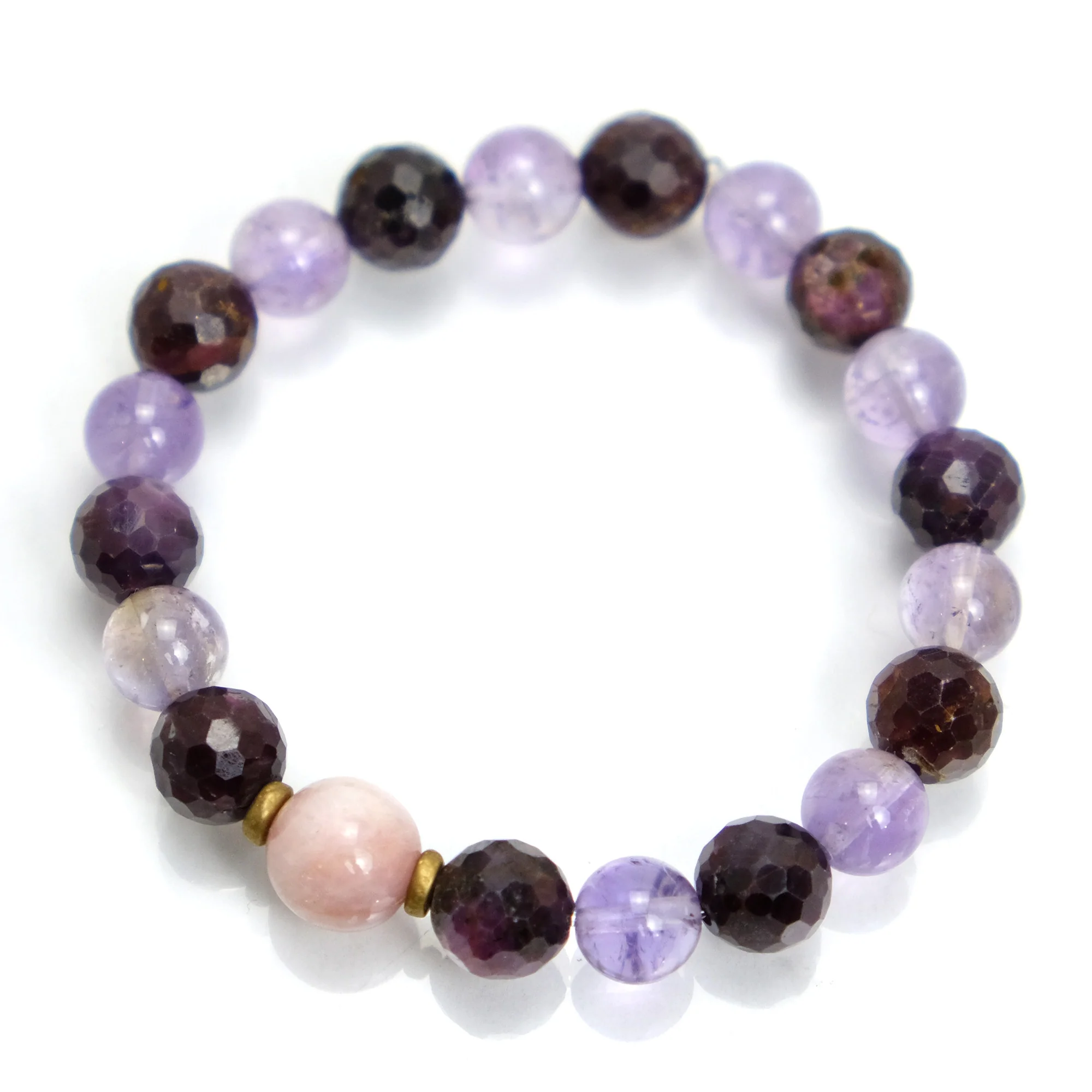 Amethyst + Kunzite + Ruby Stretch Bracelet on Elastic Cord - Image 2