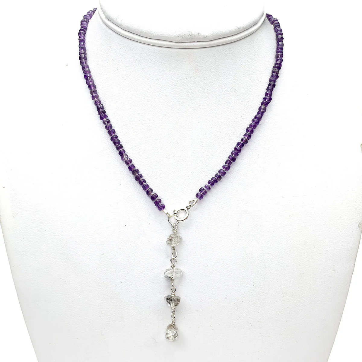 Amethyst, Moonstone, Herkimer Diamond Knotted Y Necklace With Sterling Silver Spring Clasp - Image 4