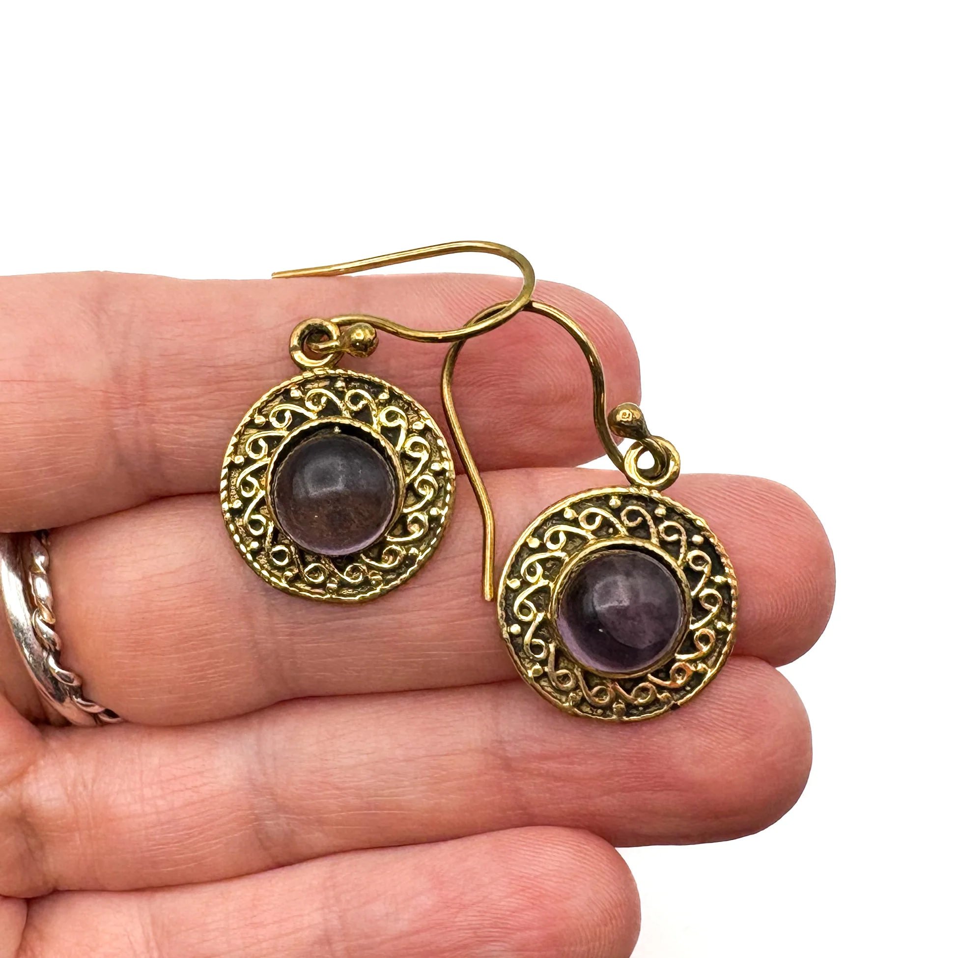 Amethyst Round & Round Brass Earrings - Image 11