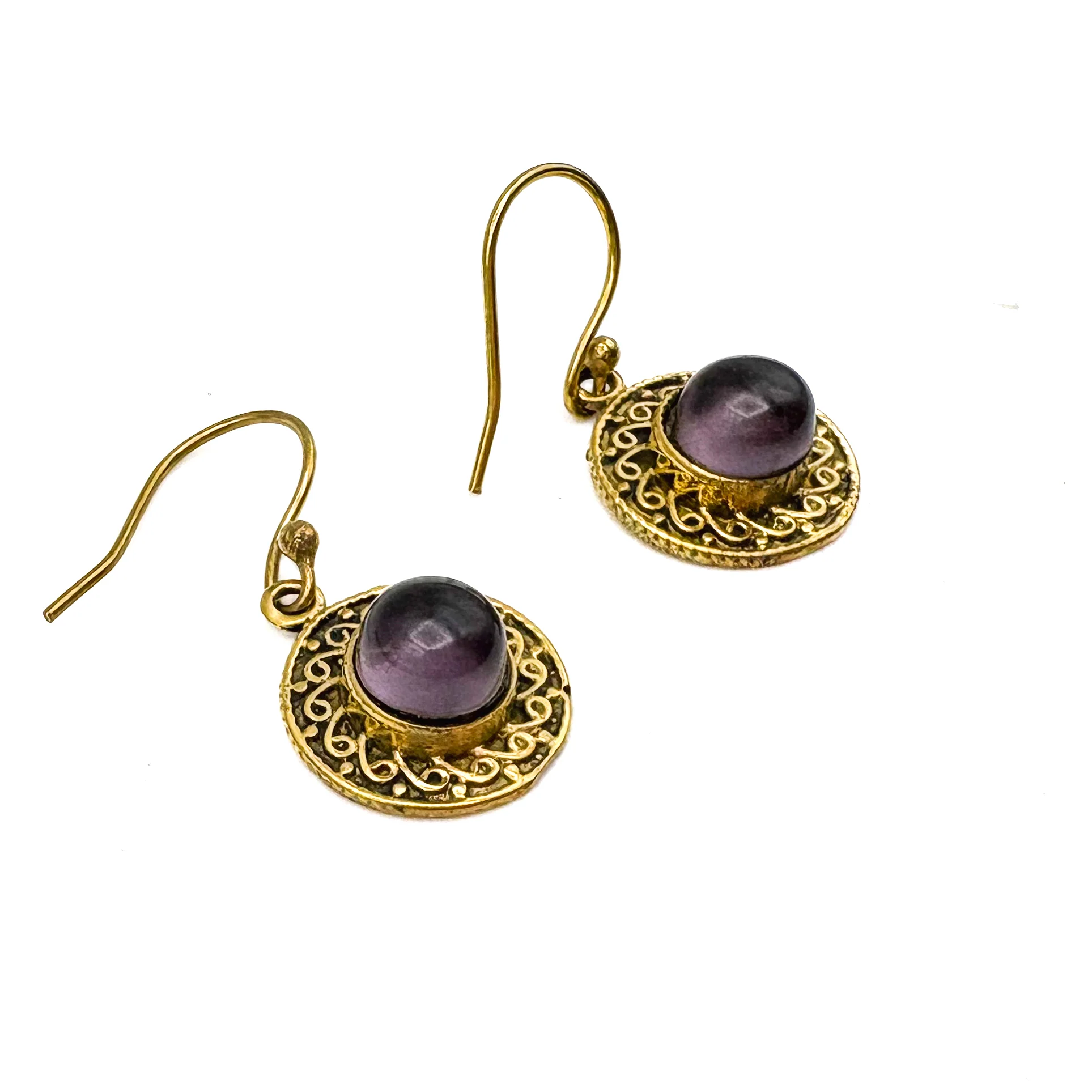 Amethyst Round & Round Brass Earrings - Image 2