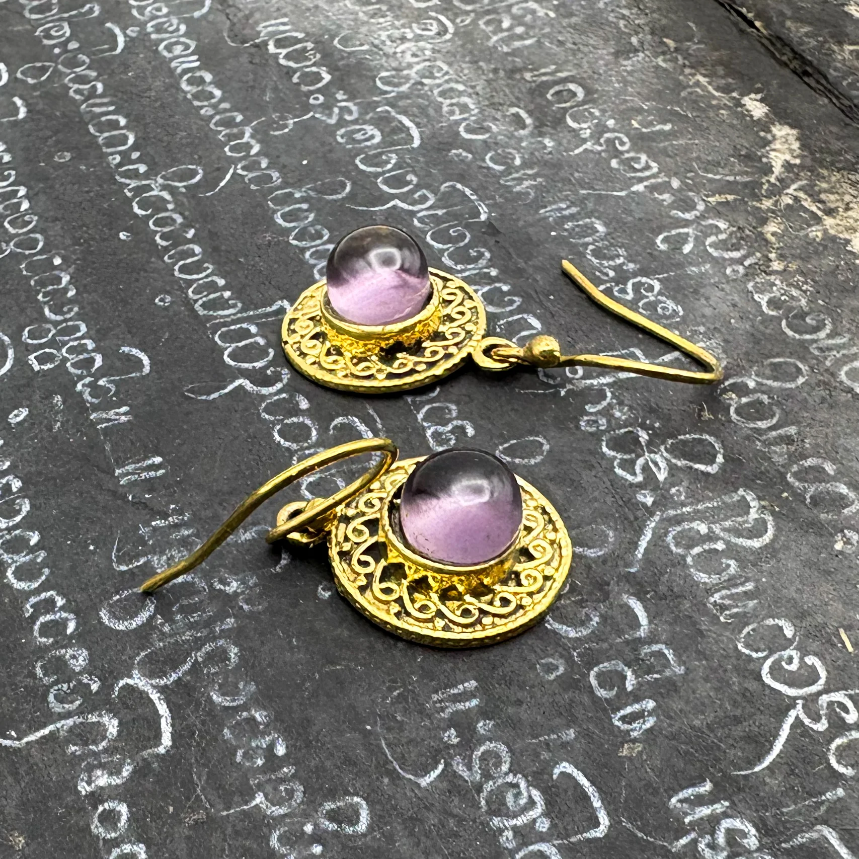 Amethyst Round & Round Brass Earrings - Image 3