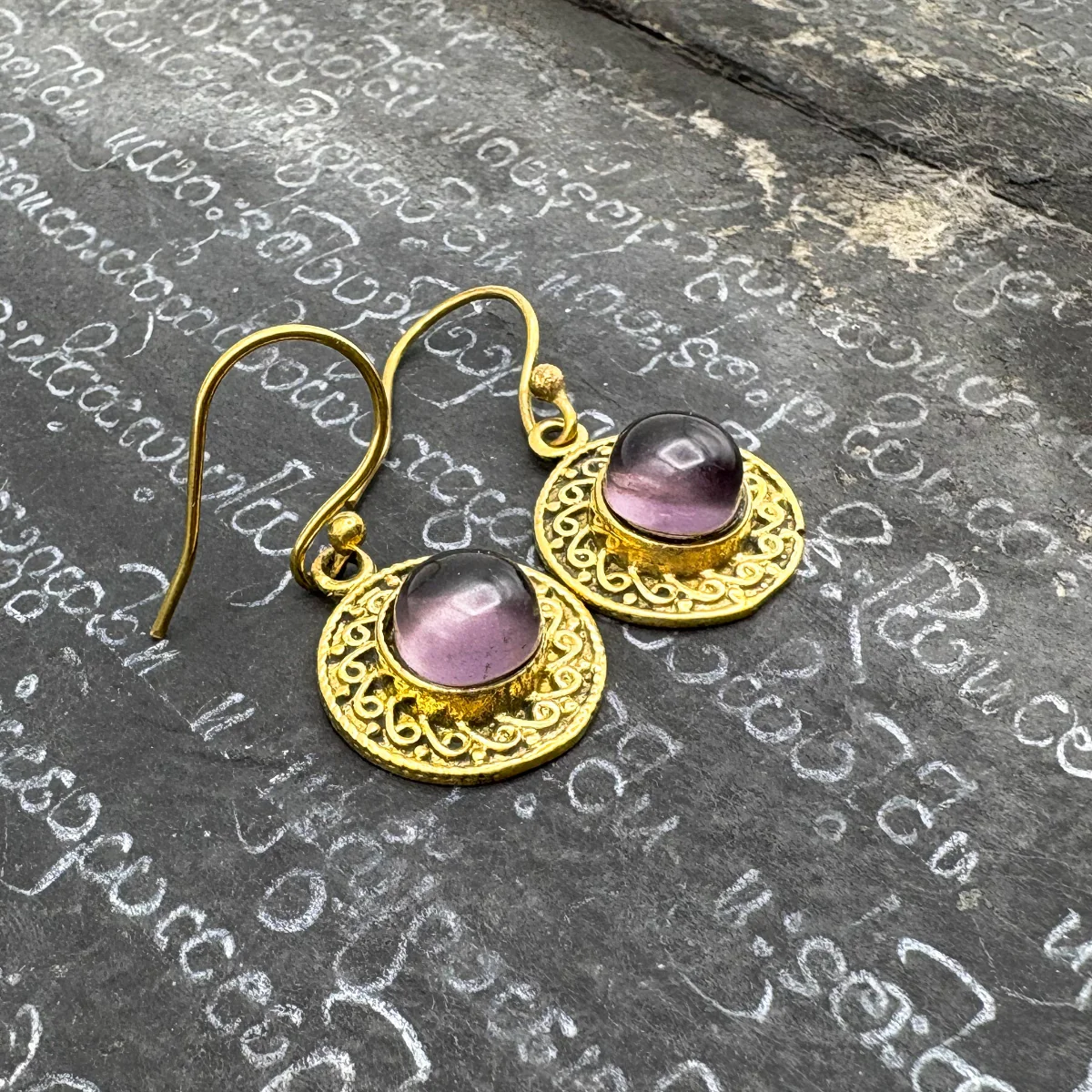 Amethyst Round & Round Brass Earrings - Image 5