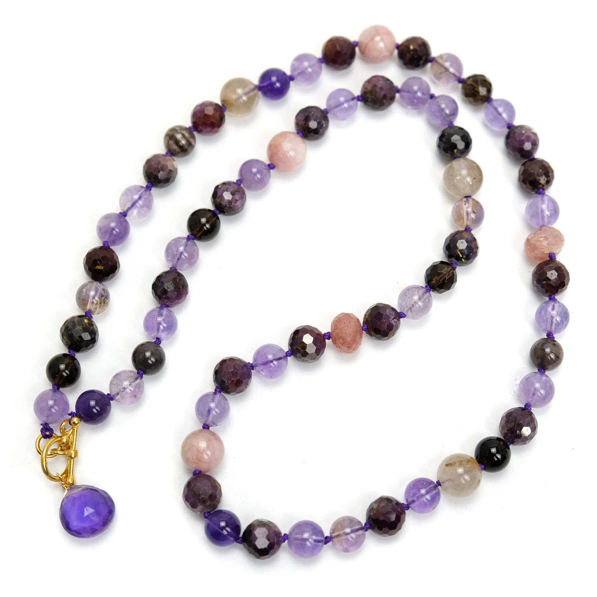 Amethyst + Ruby Knotted Necklace 8 to 10mm - Image 2