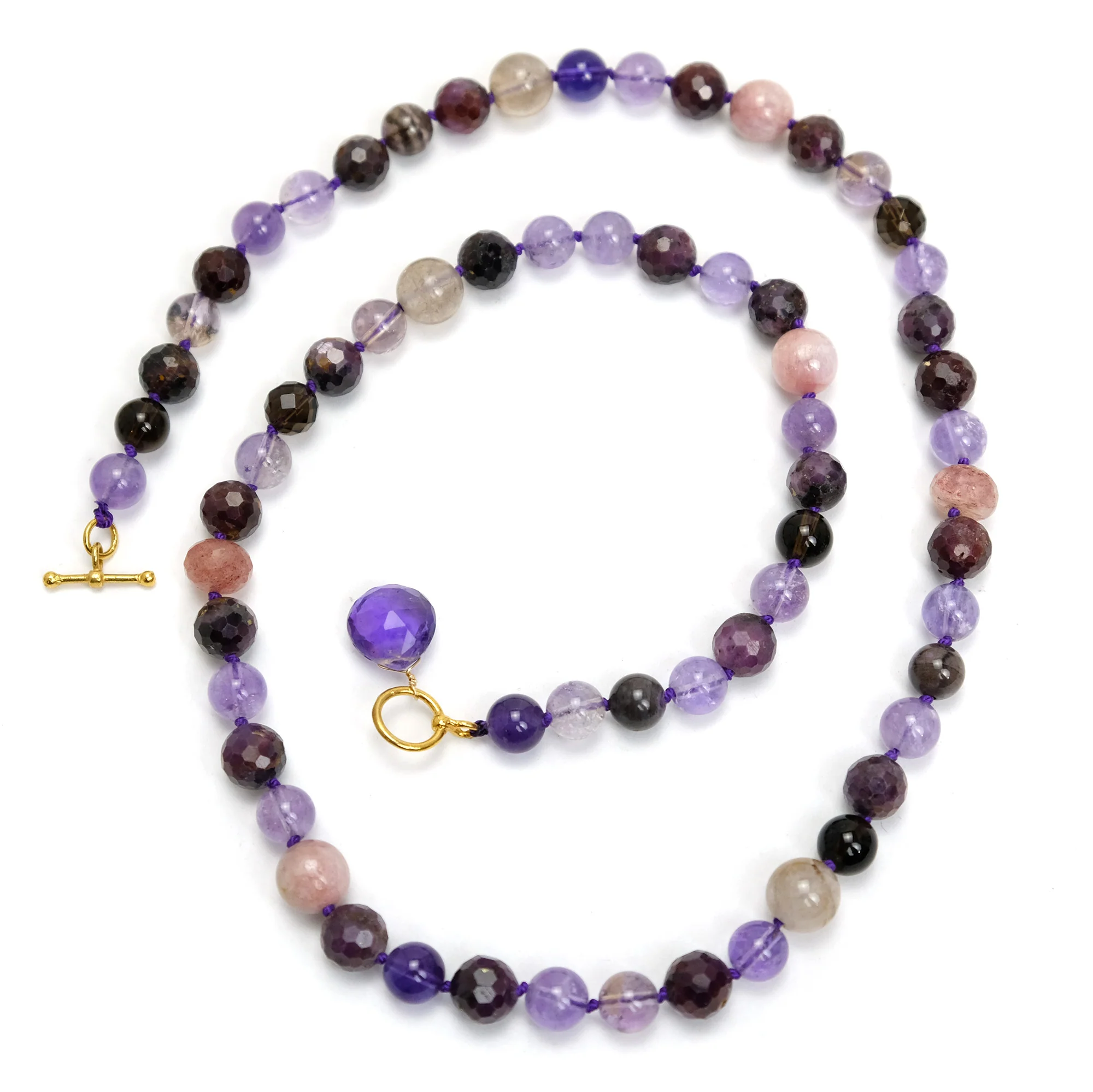Amethyst + Ruby Knotted Necklace 8 to 10mm - Image 3