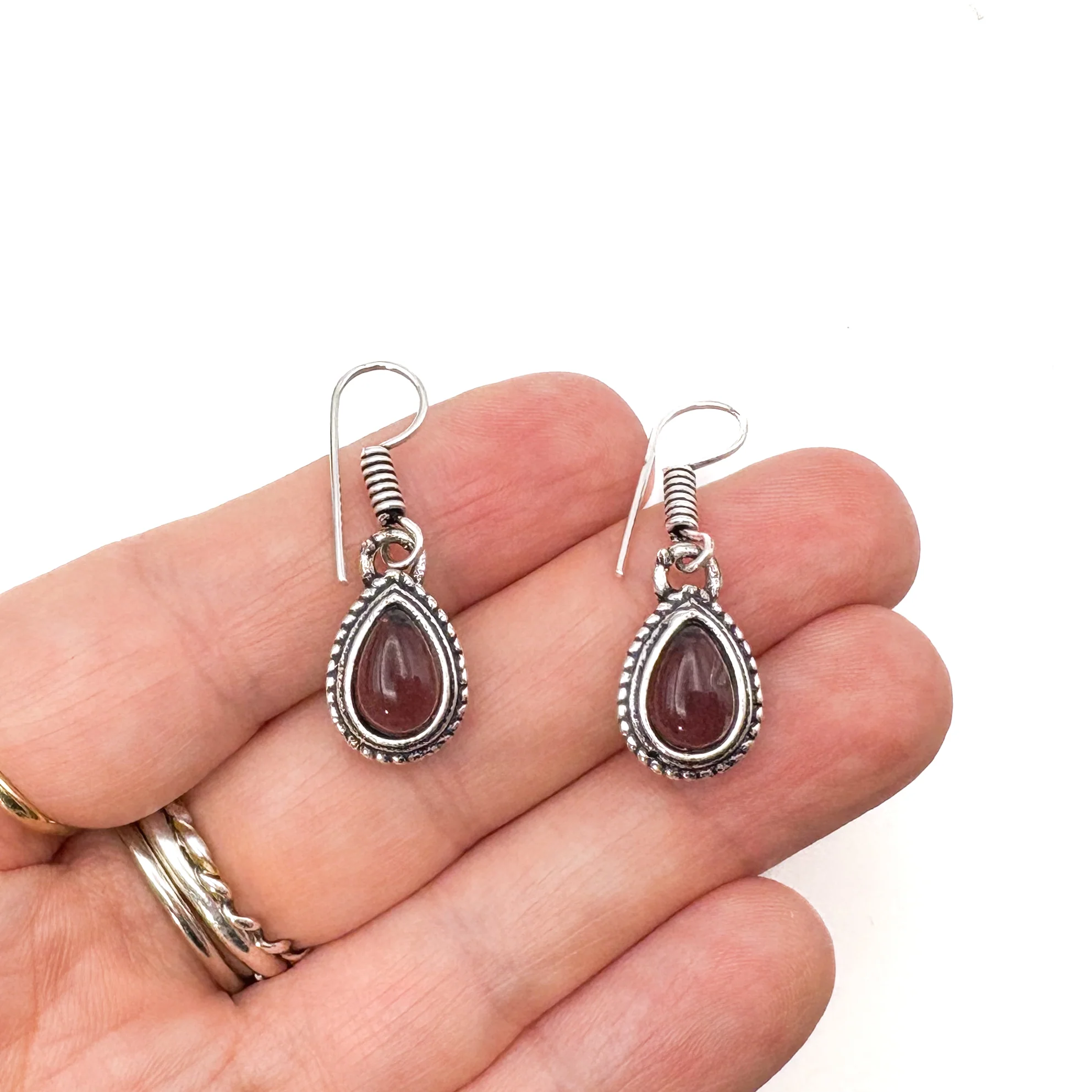 Amethyst Small Teardrop White Brass Earrings - Image 12