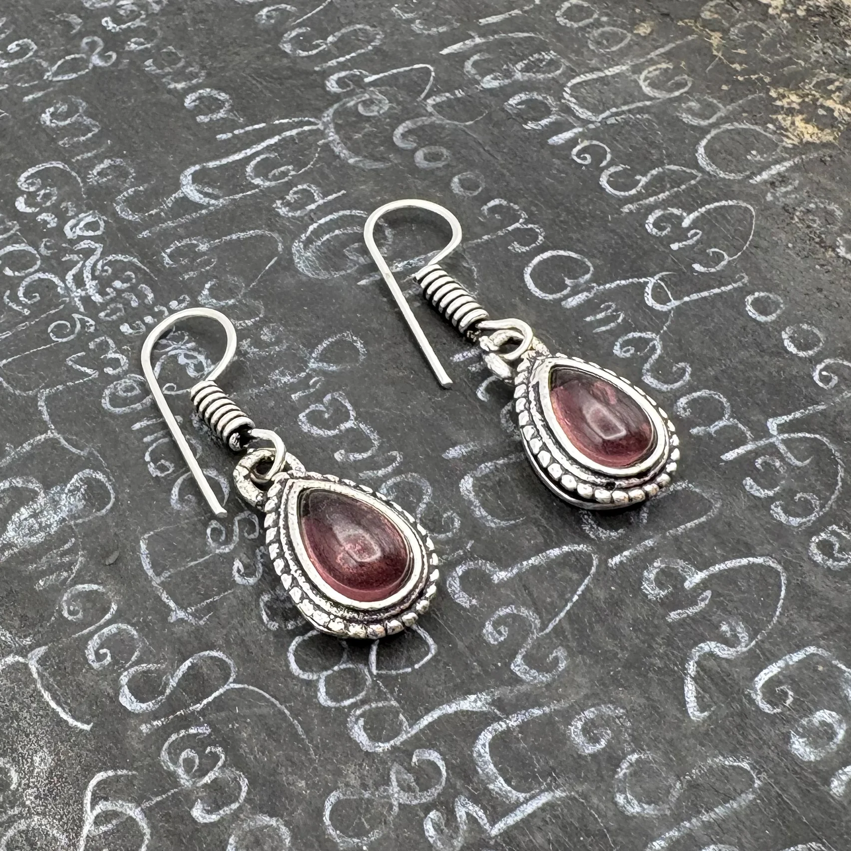 Amethyst Small Teardrop White Brass Earrings - Image 3