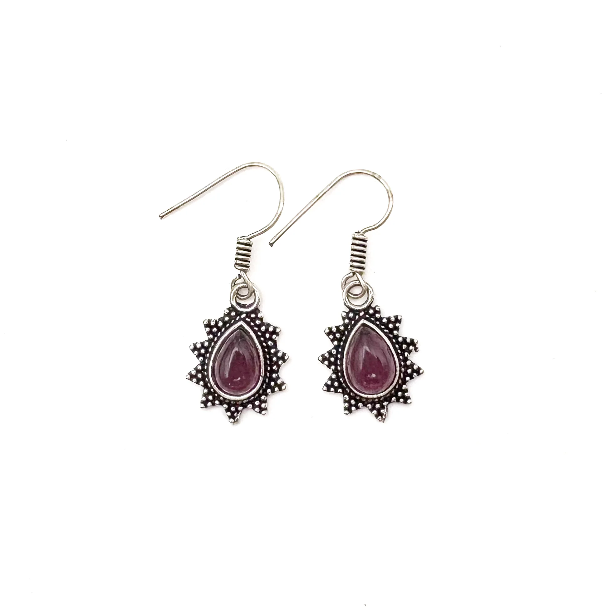 Amethyst Teardrop Dotted Rays White Brass Earrings - Image 2