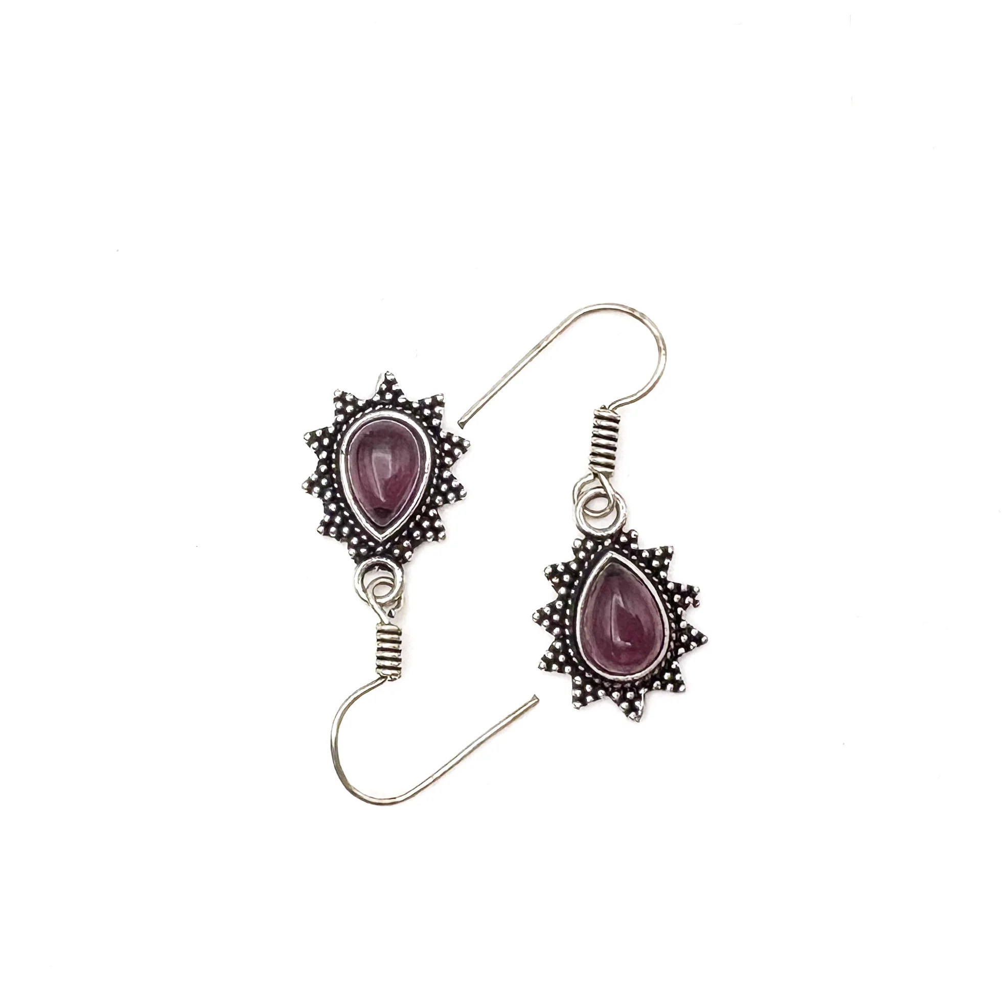 Amethyst Teardrop Dotted Rays White Brass Earrings - Image 4