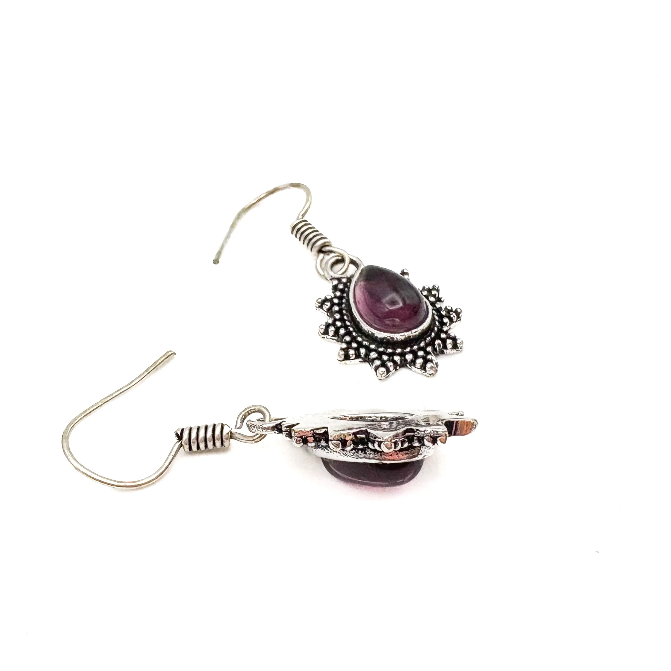Amethyst Teardrop Dotted Rays White Brass Earrings - Image 6