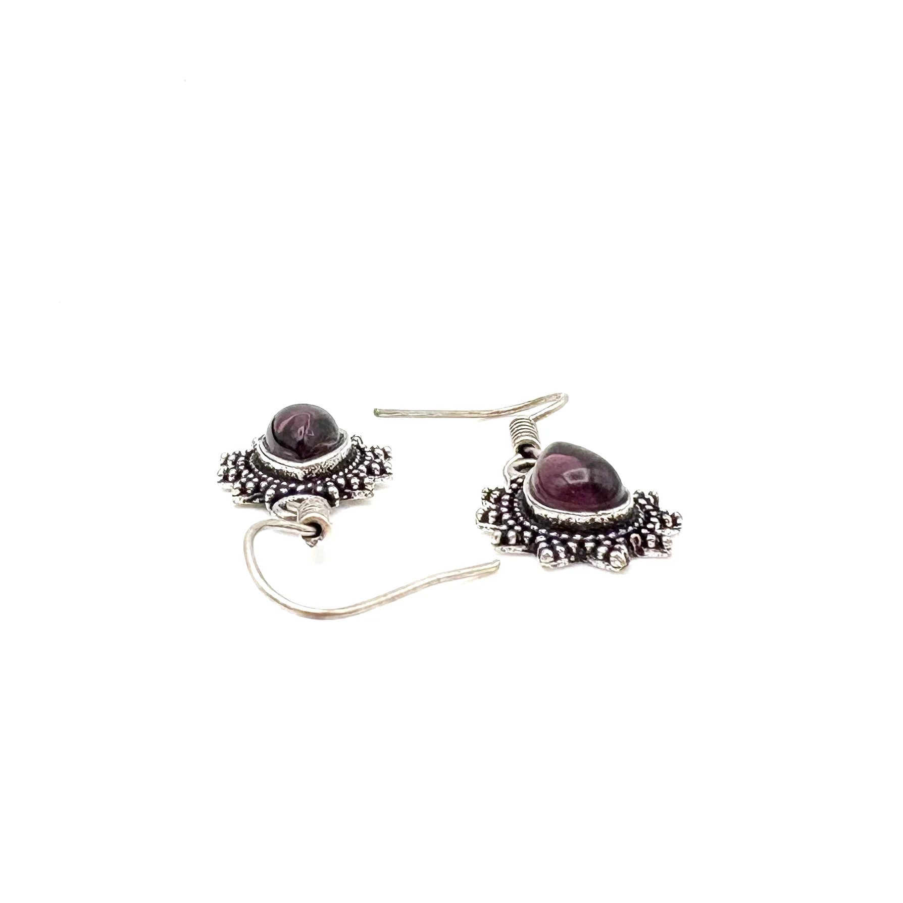 Amethyst Teardrop Dotted Rays White Brass Earrings - Image 8