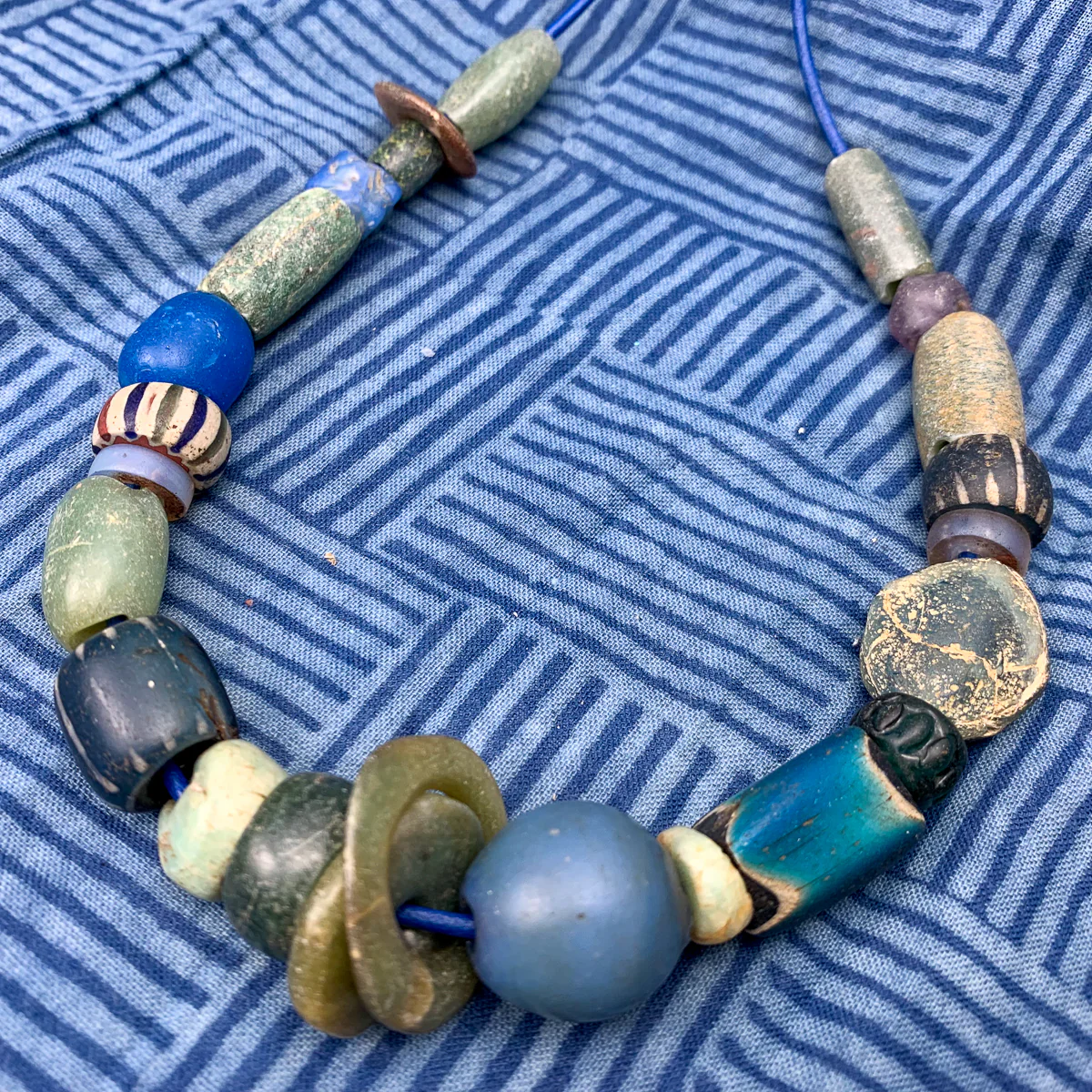 Antique Bead Collection with Amazonite, Serpentine and Rarest 18th to 19th Century Heirloom Trade Beads Strand from Mali, West Africa - Image 2