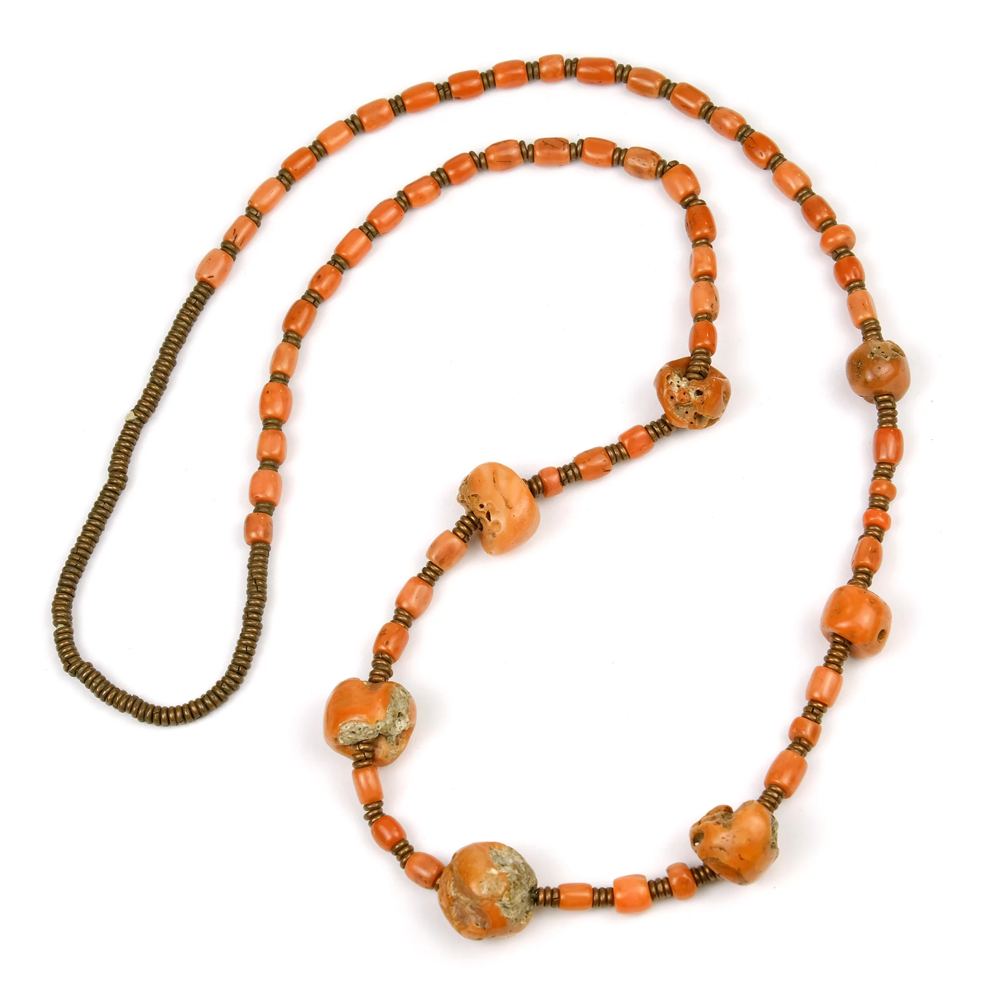 Antique Coral Beads with Copper Spacer Beads Necklace - Image 2