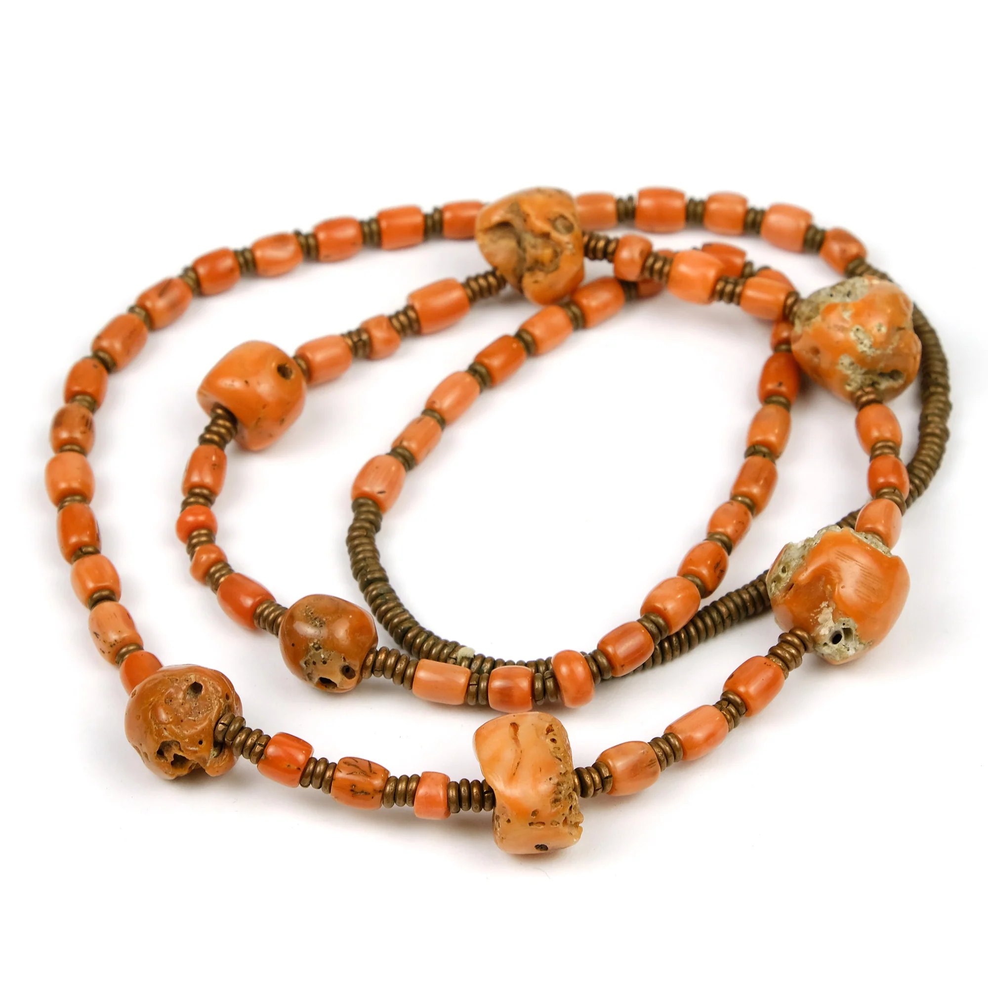 Antique Coral Beads with Copper Spacer Beads Necklace - Image 3