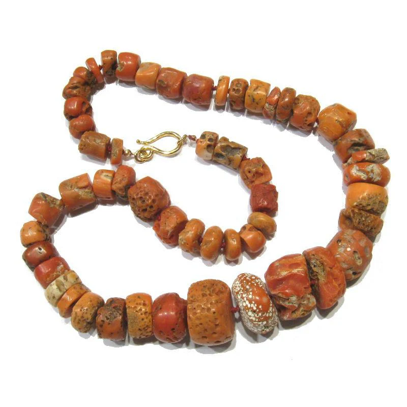 Antique Coral Necklace with Gold Plated J-Hook Clasp - Image 2