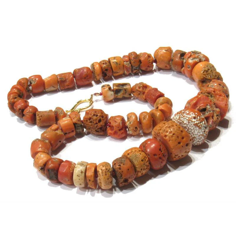 Antique Coral Necklace with Gold Plated J-Hook Clasp - Image 4