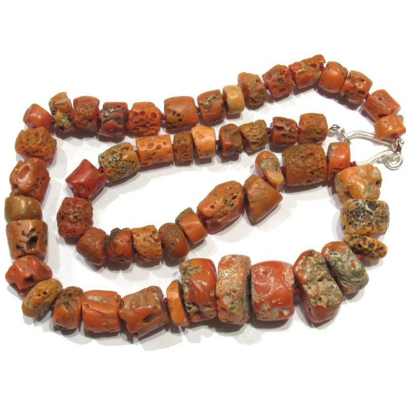 Antique Coral Necklace with Silver Plated J-Hook Clasp - Image 3