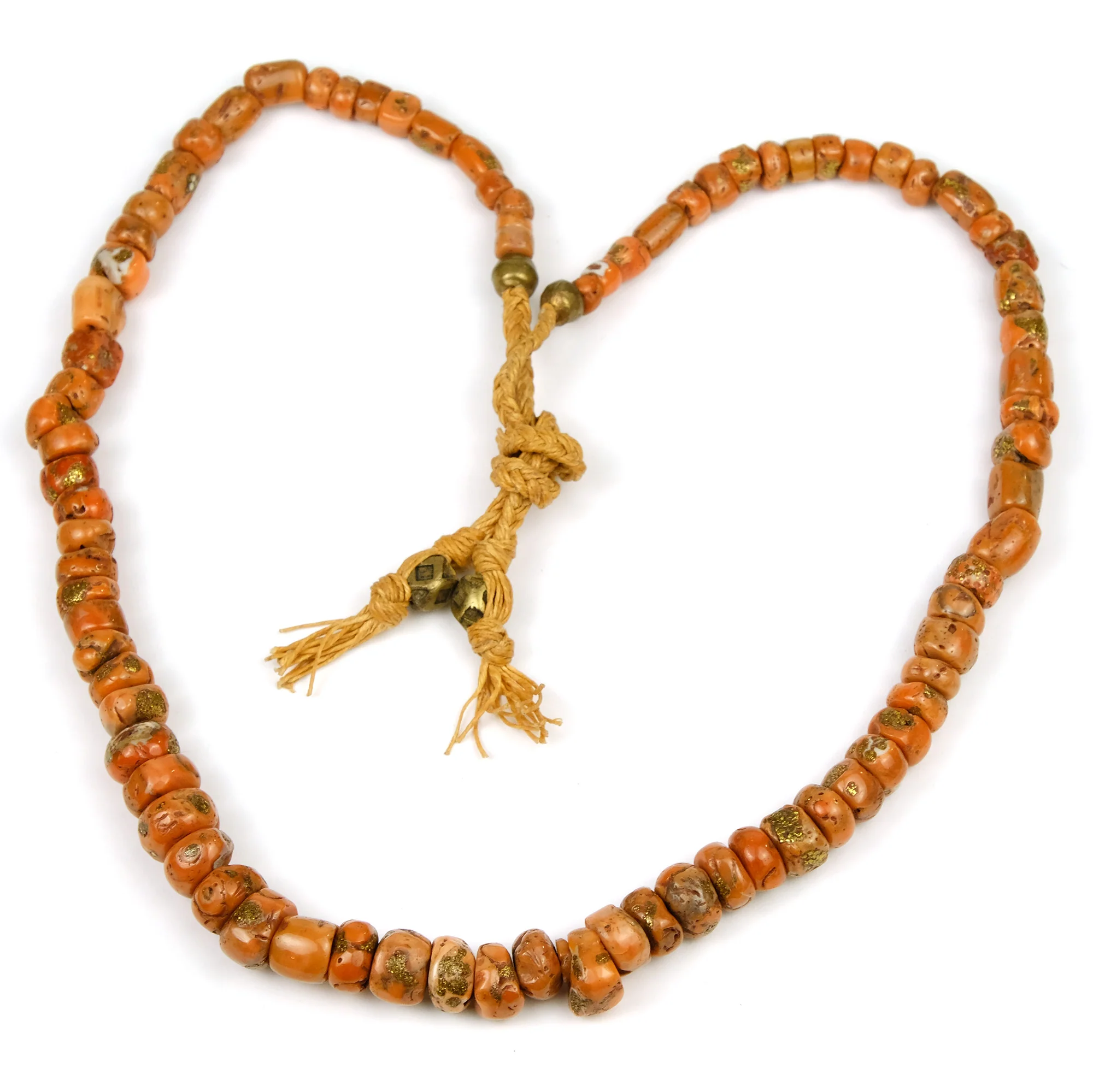 Antique Coral with Brass Inlaid Strand From Nepal #1 - Image 2