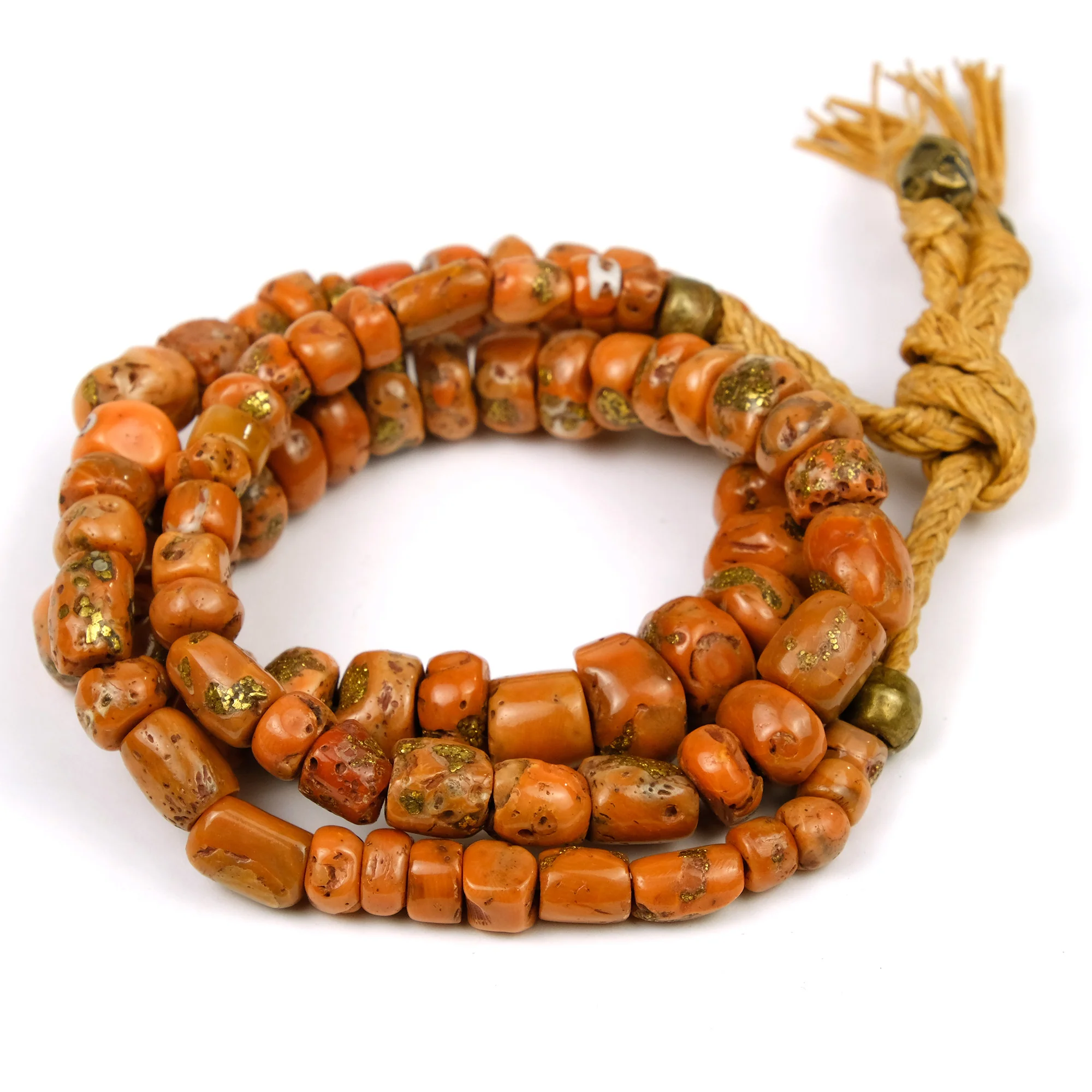 Antique Coral with Brass Inlaid Strand From Nepal #1 - Image 3