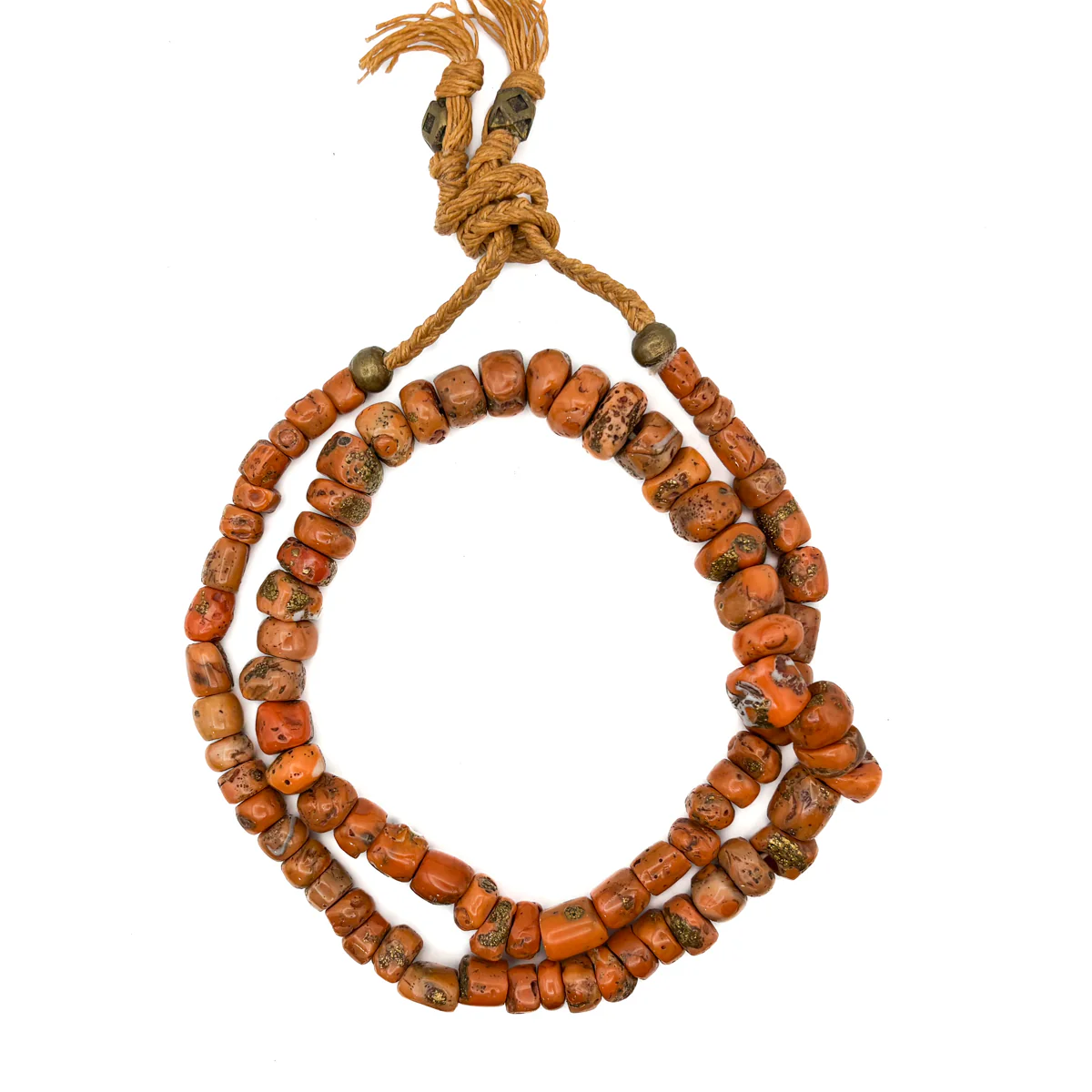 Antique Coral with Brass Inlaid Strand Necklace From Nepal, A - Image 2
