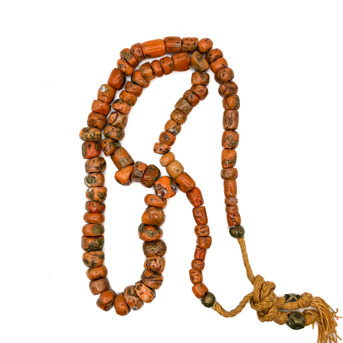 Antique Coral with Brass Inlaid Strand Necklace From Nepal, A - Image 4