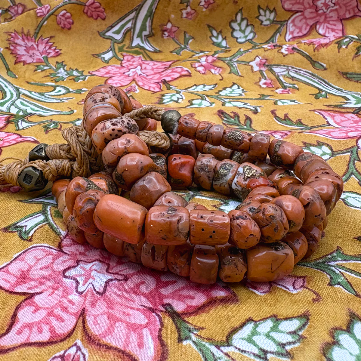 Antique Coral with Brass Inlaid Strand Necklace From Nepal, A - Image 5