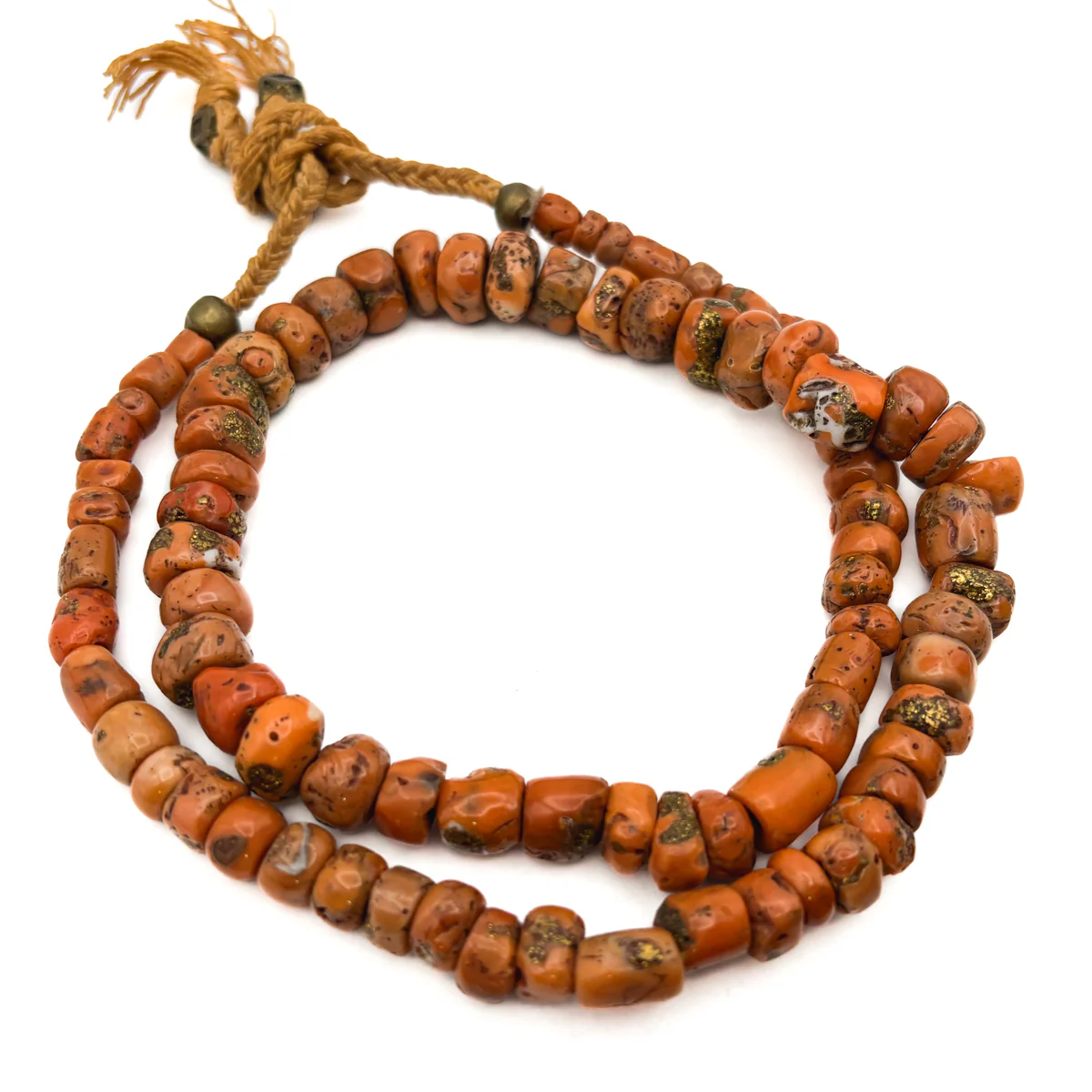 Antique Coral with Brass Inlaid Strand Necklace From Nepal, A - Image 6