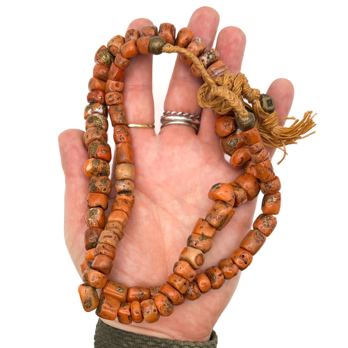 Antique Coral with Brass Inlaid Strand Necklace From Nepal, A - Image 7