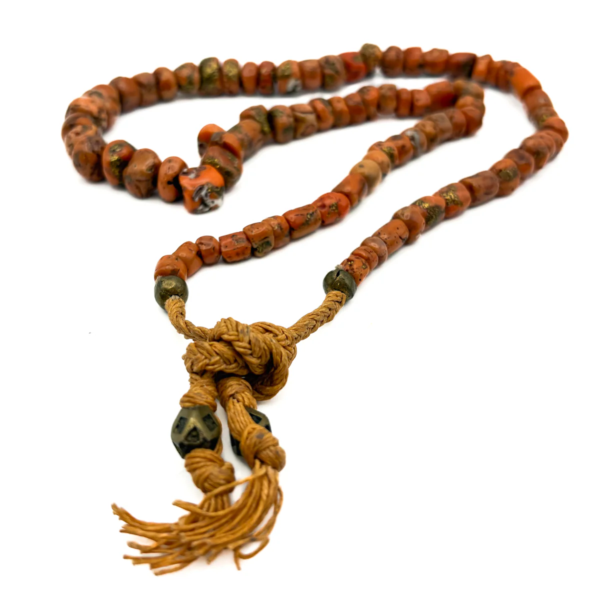 Antique Coral with Brass Inlaid Strand Necklace From Nepal, A - Image 8