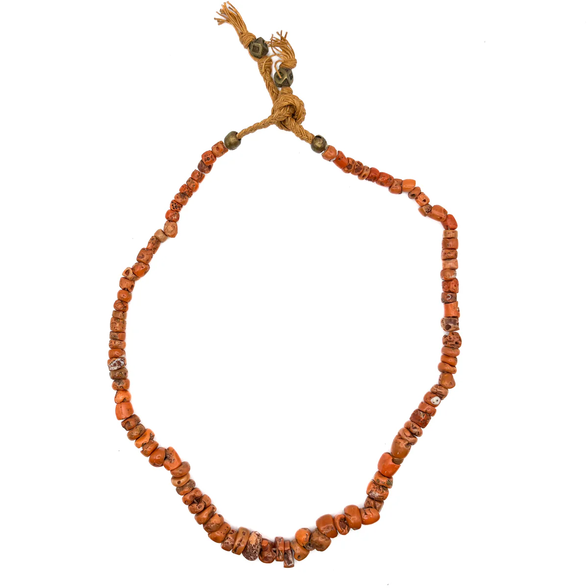 Antique Coral with Brass Inlaid Strand Necklace From Nepal, B - Image 2
