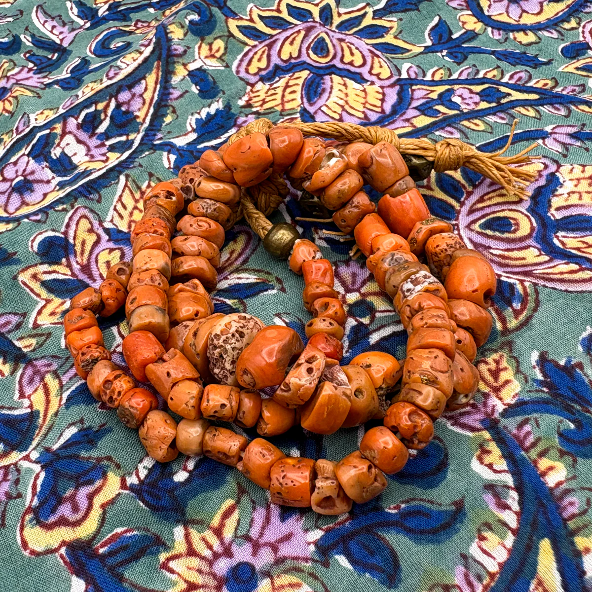 Antique Coral with Brass Inlaid Strand Necklace From Nepal, B - Image 3