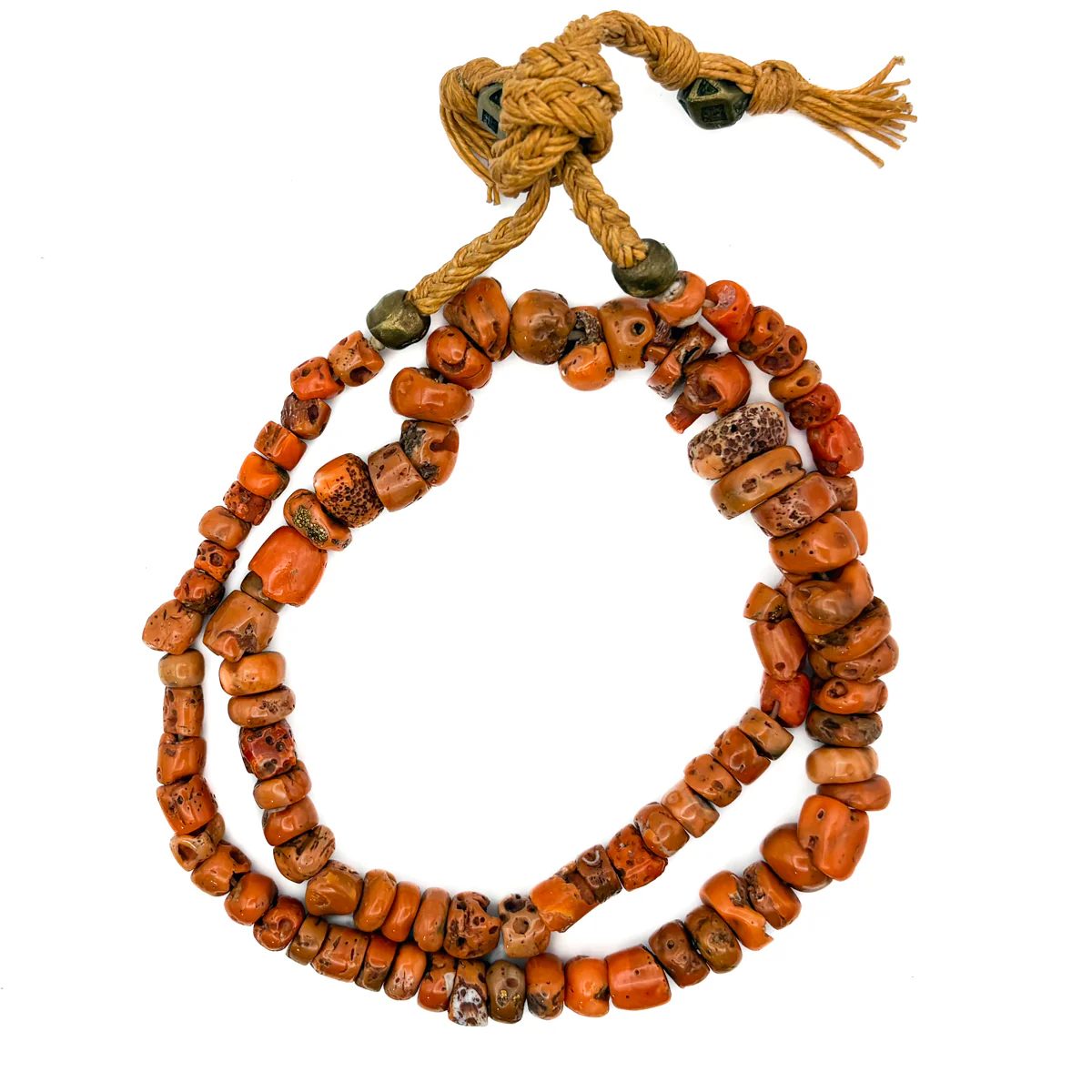 Antique Coral with Brass Inlaid Strand Necklace From Nepal, B - Image 4
