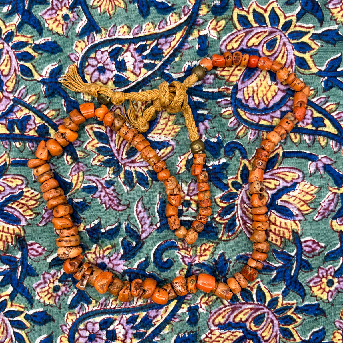 Antique Coral with Brass Inlaid Strand Necklace From Nepal, B - Image 5
