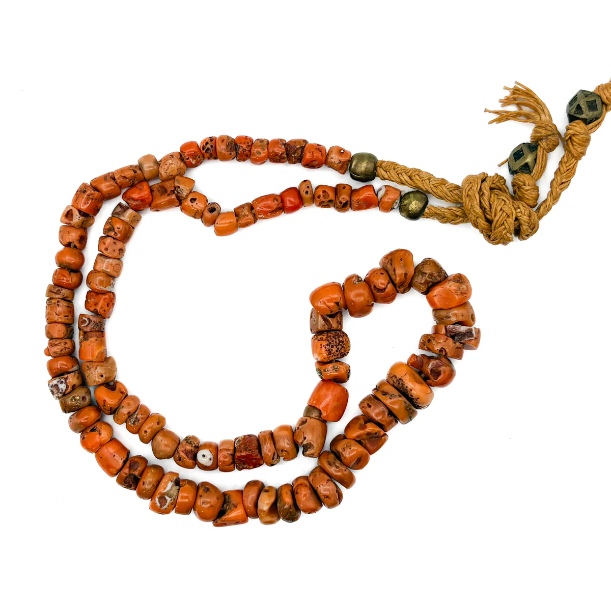 Antique Coral with Brass Inlaid Strand Necklace From Nepal, B - Image 6