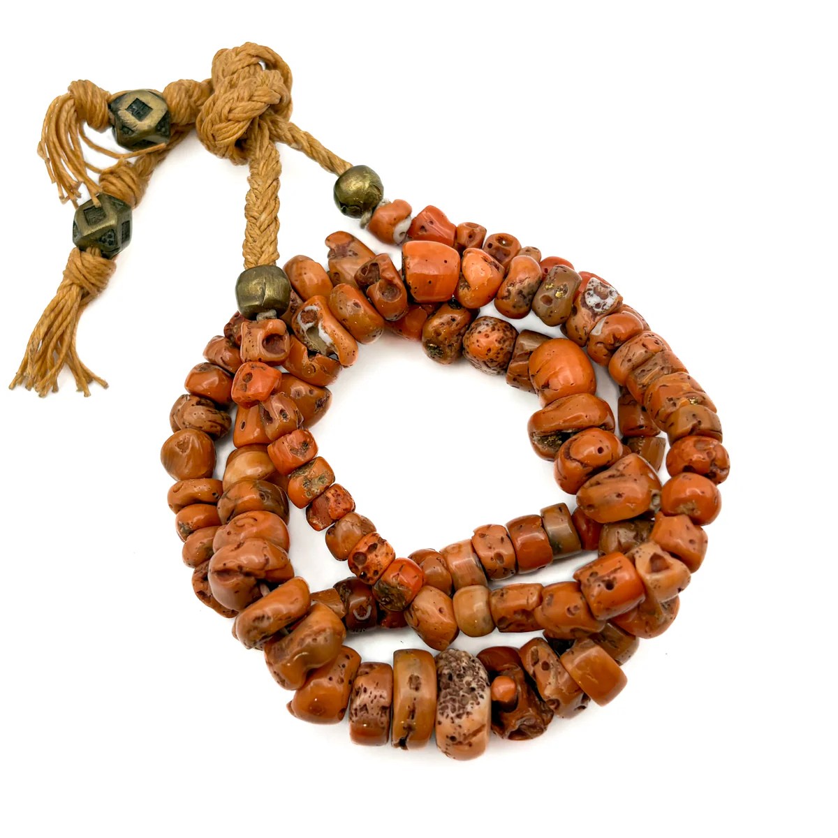 Antique Coral with Brass Inlaid Strand Necklace From Nepal, B - Image 7