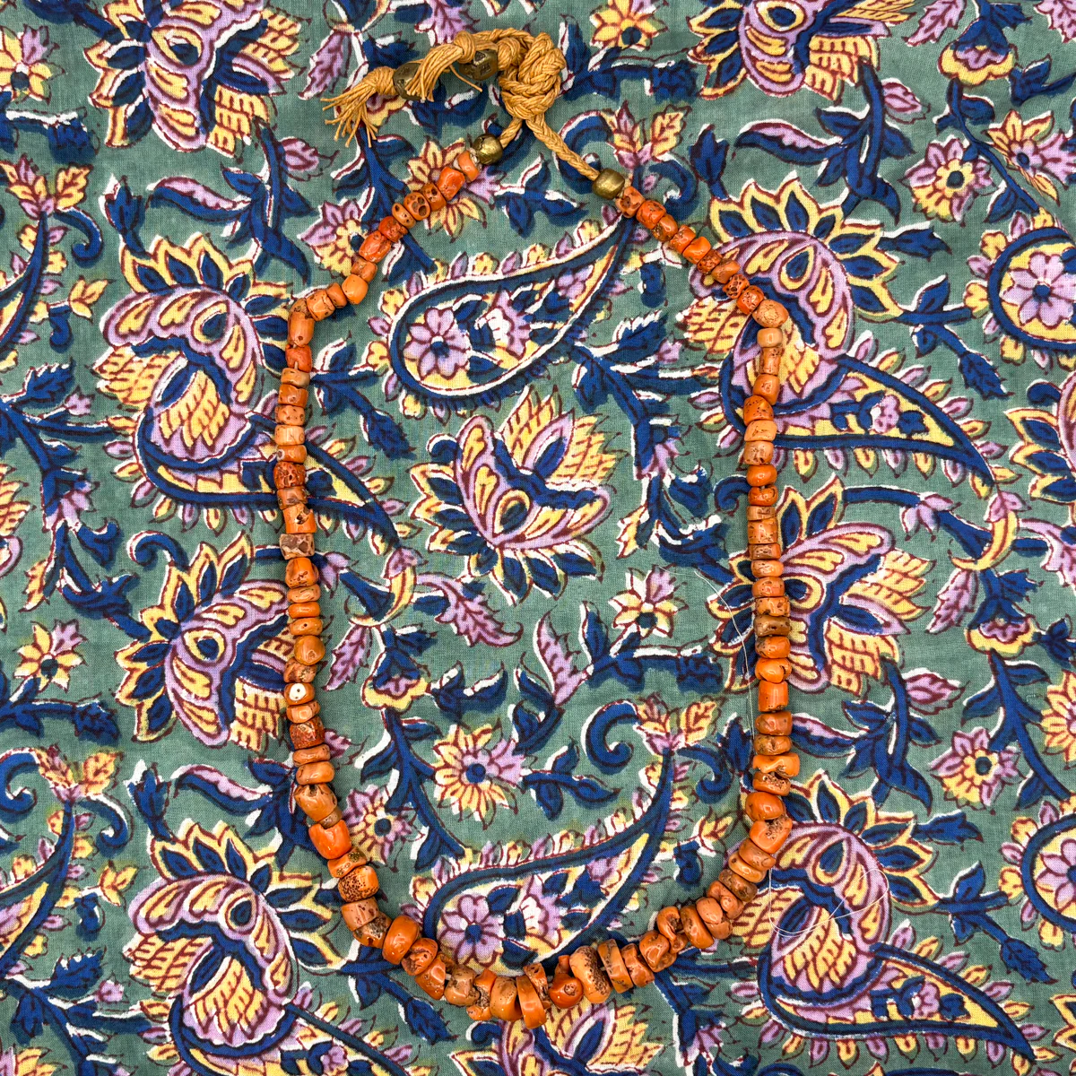 Antique Coral with Brass Inlaid Strand Necklace From Nepal, B - Image 8