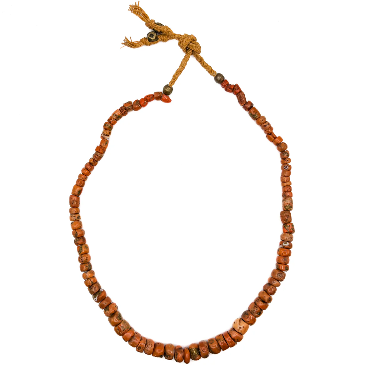 Antique Coral with Brass Inlaid Strand Necklace From Nepal, C - Image 2