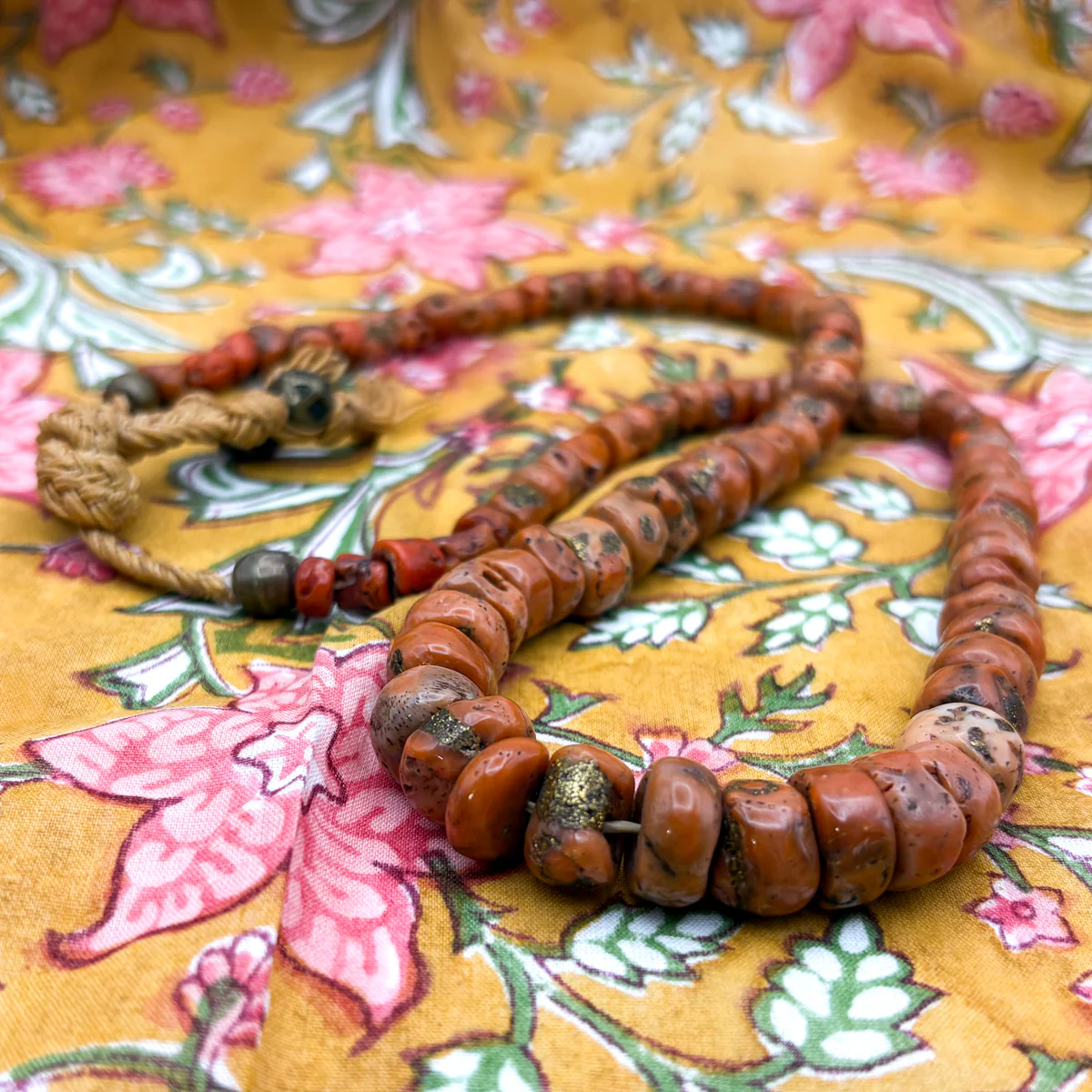 Antique Coral with Brass Inlaid Strand Necklace From Nepal, C - Image 3