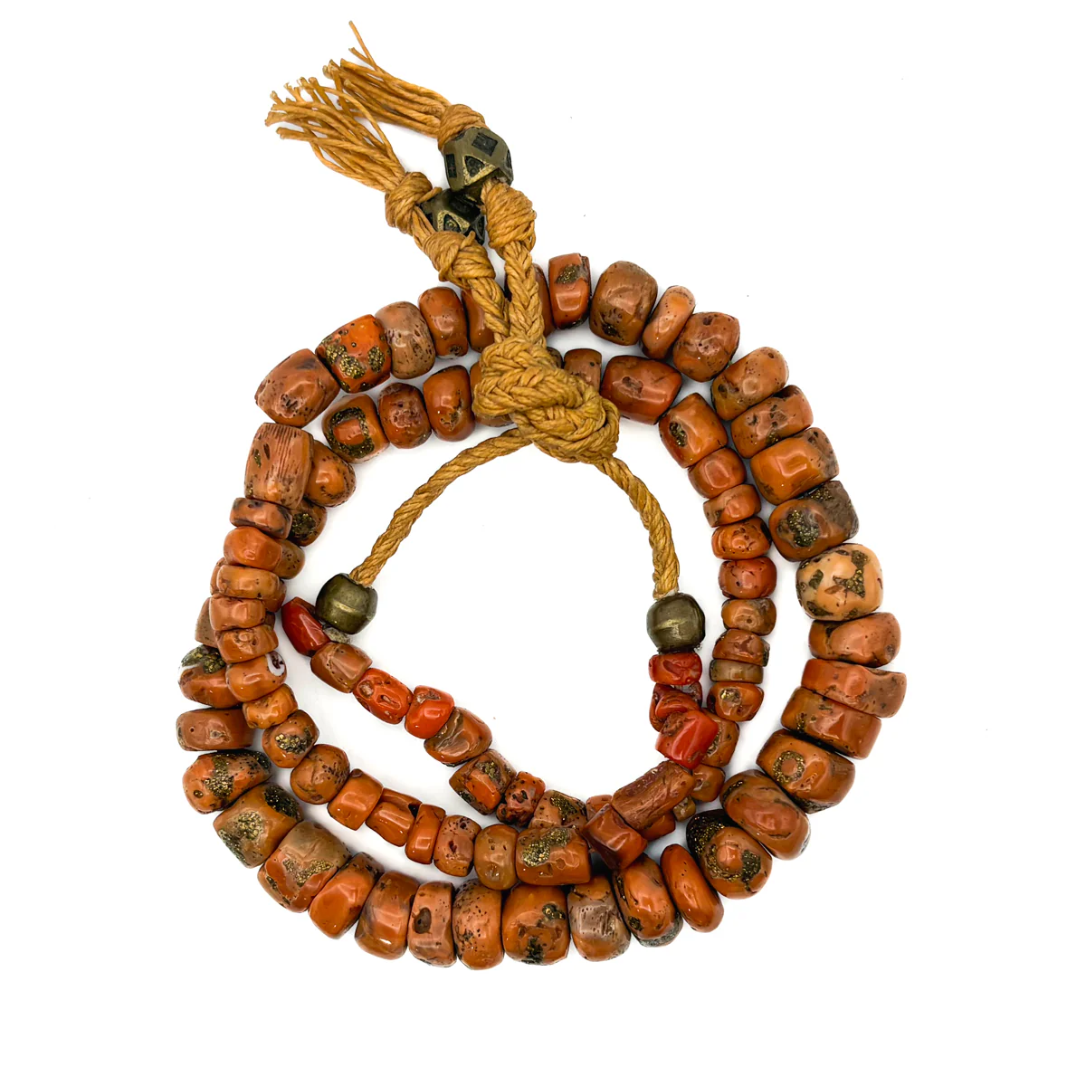 Antique Coral with Brass Inlaid Strand Necklace From Nepal, C - Image 4