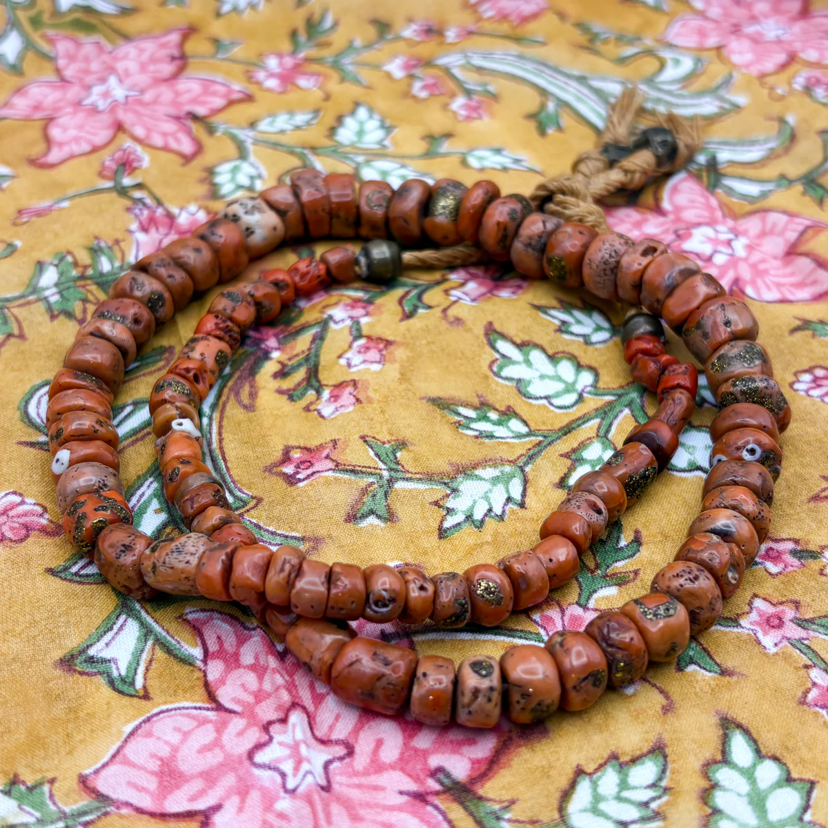 Antique Coral with Brass Inlaid Strand Necklace From Nepal, C - Image 5
