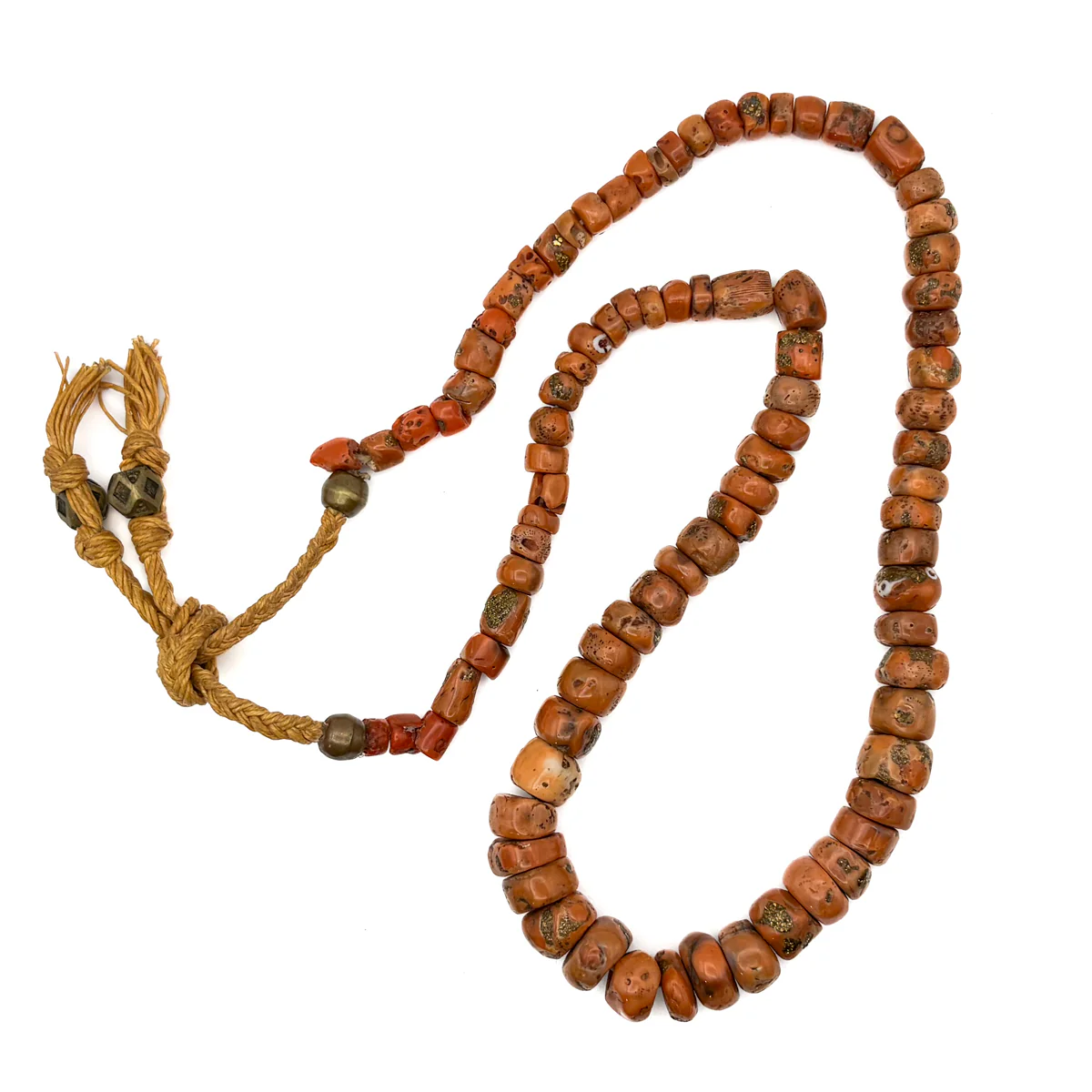 Antique Coral with Brass Inlaid Strand Necklace From Nepal, C - Image 6