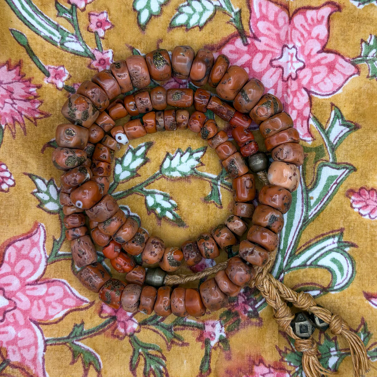 Antique Coral with Brass Inlaid Strand Necklace From Nepal, C - Image 7