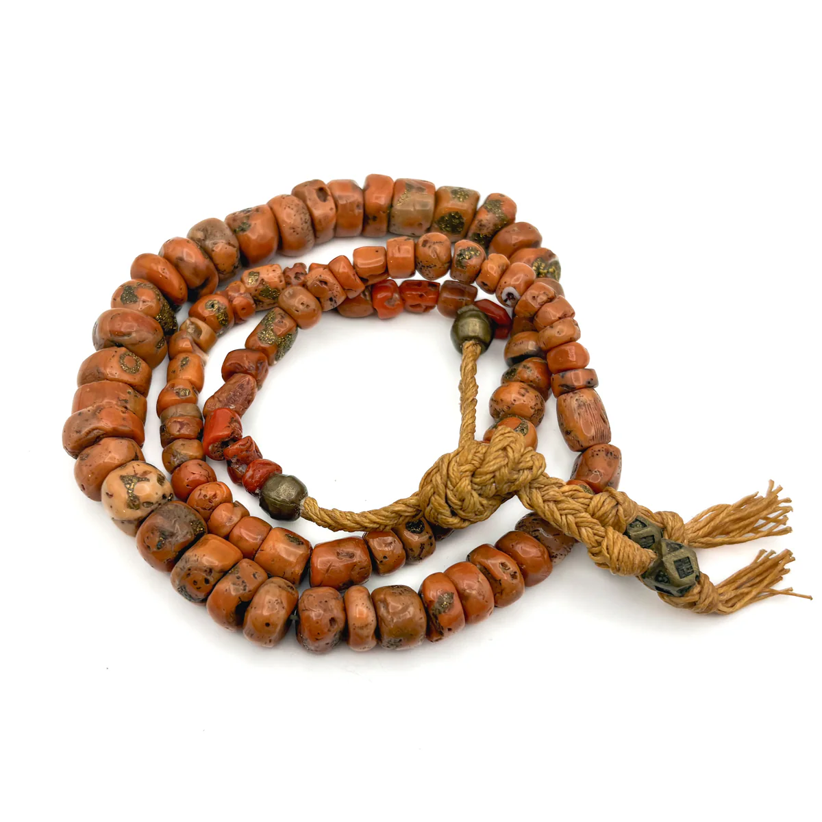 Antique Coral with Brass Inlaid Strand Necklace From Nepal, C - Image 8