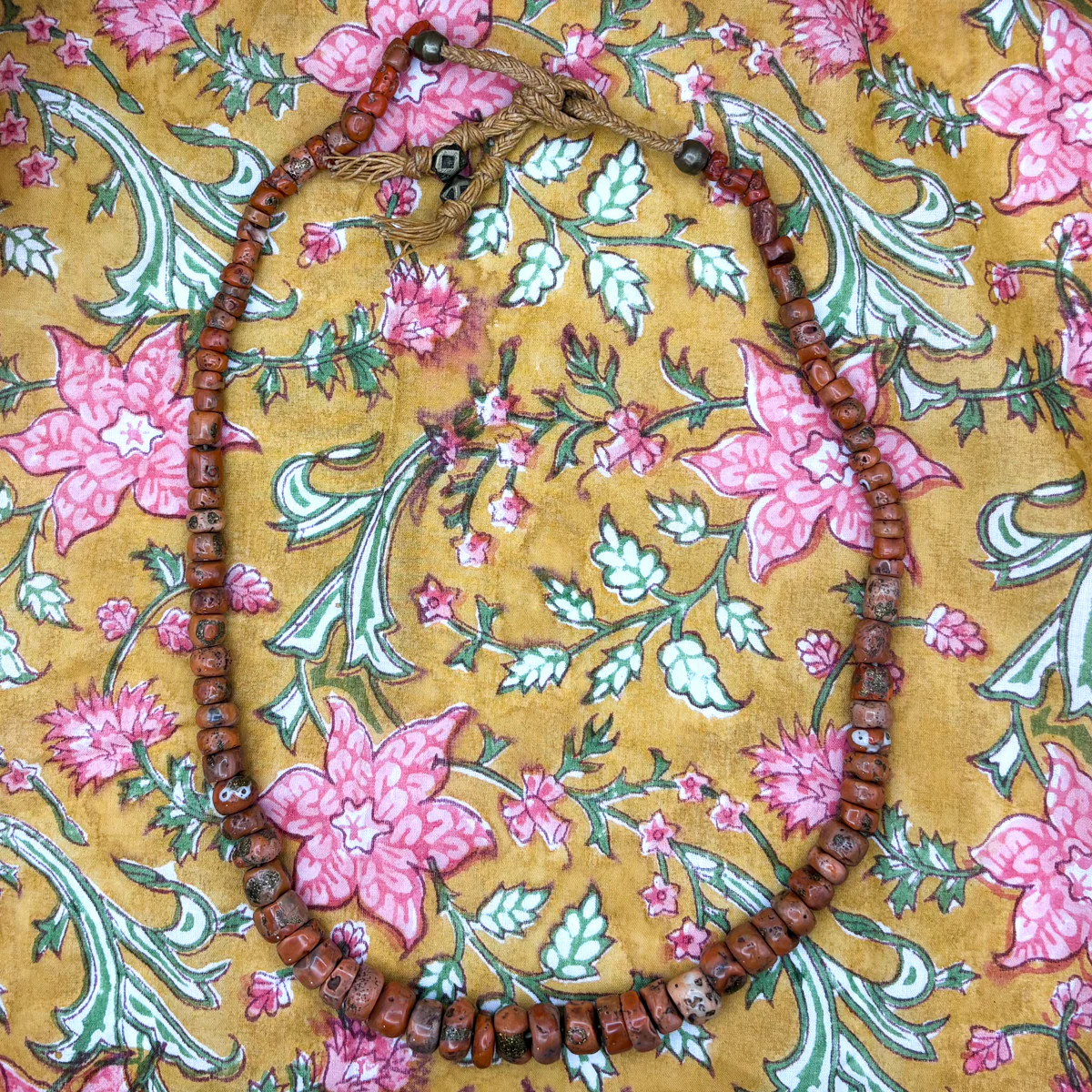 Antique Coral with Brass Inlaid Strand Necklace From Nepal, C - Image 9
