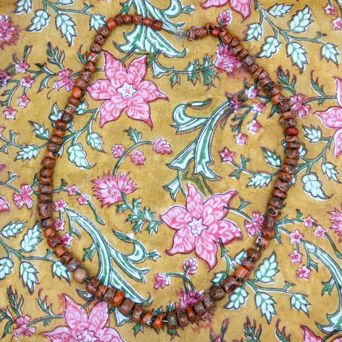 Antique Coral with Brass Inlaid Strand Necklace From Nepal, E - Image 10