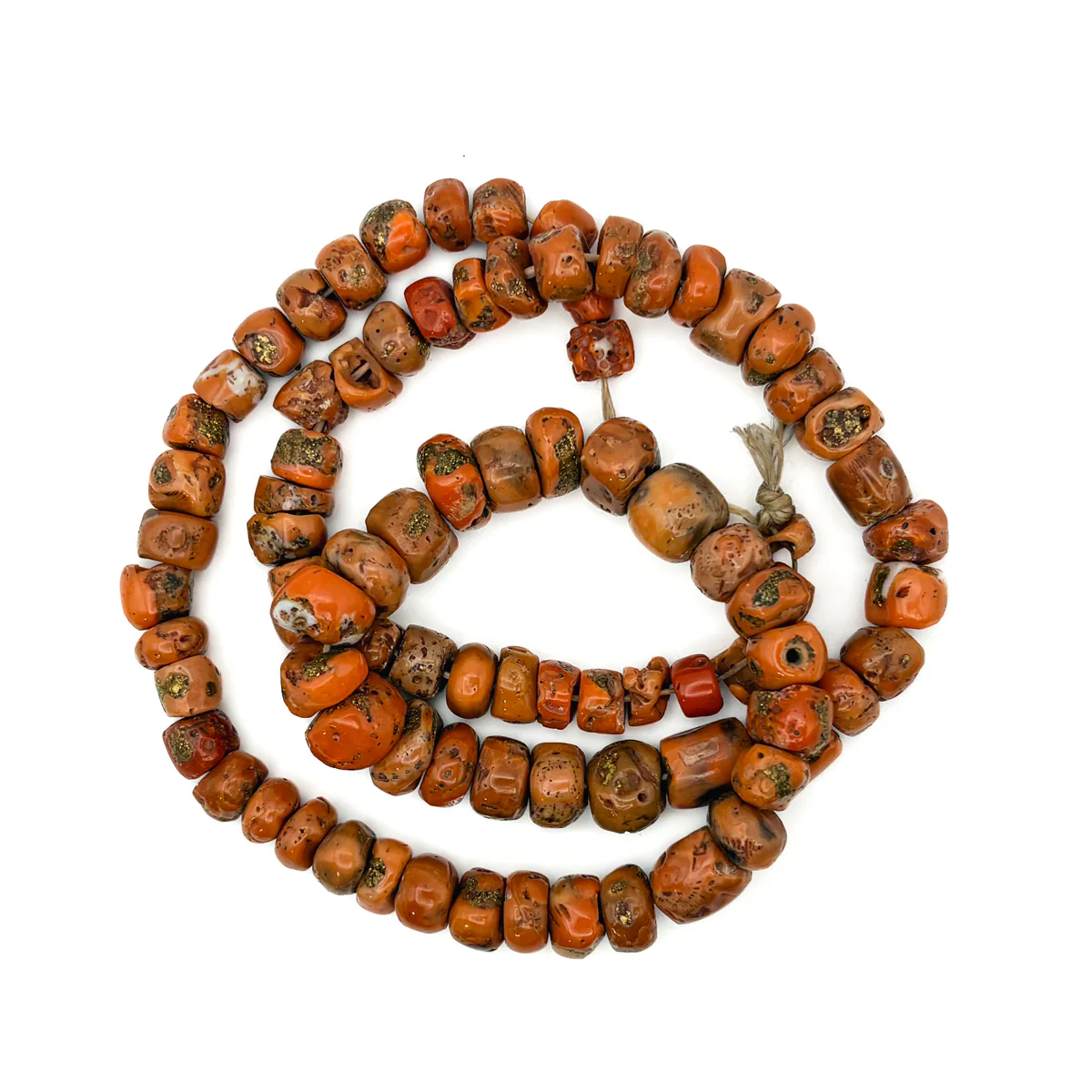 Antique Coral with Brass Inlaid Strand Necklace From Nepal, E - Image 11